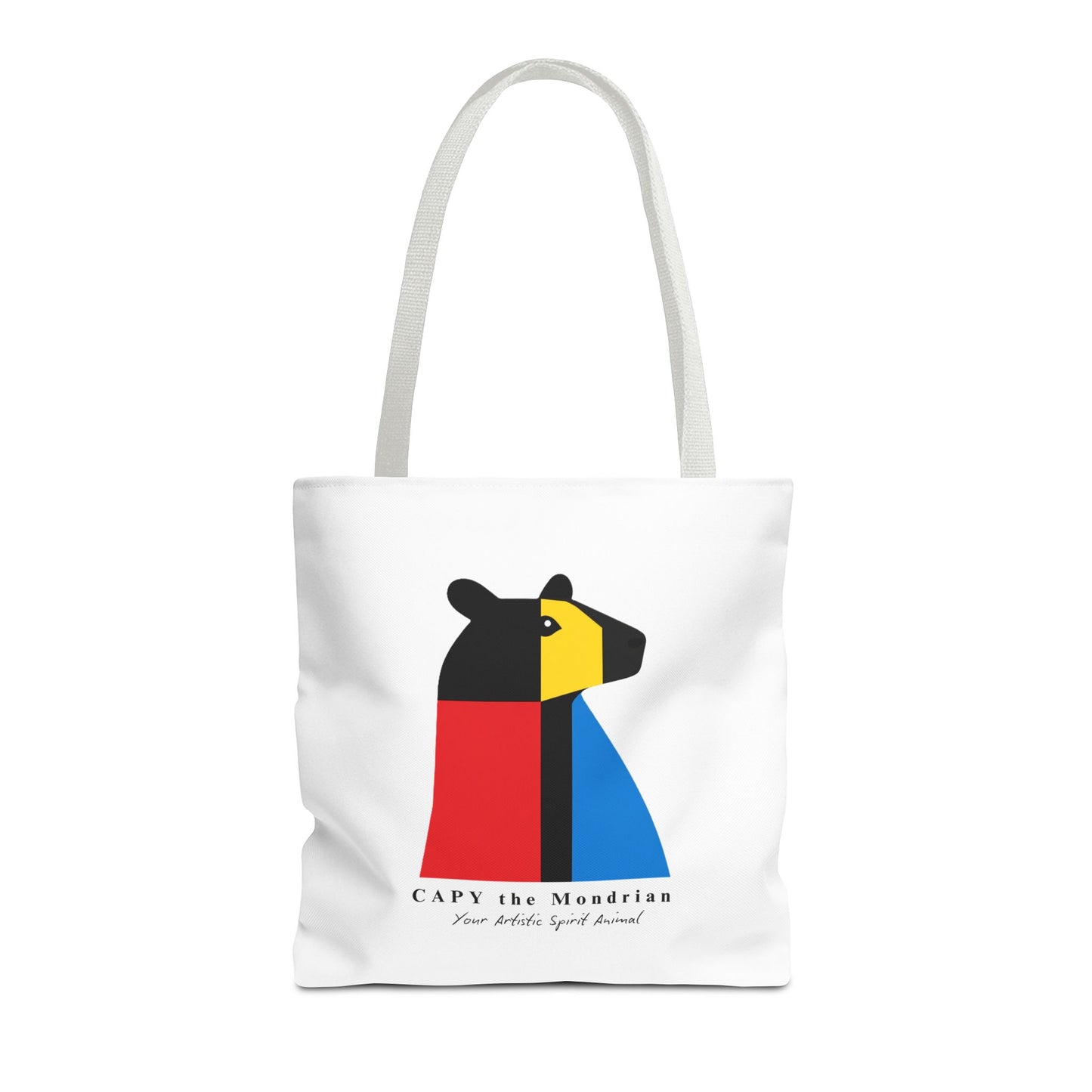 CAPY the Mondrian Tote Bag – Capybara Geometric Art Bag – Your Artistic Animal – Abstract Red Blue Yellow Canvas Tote