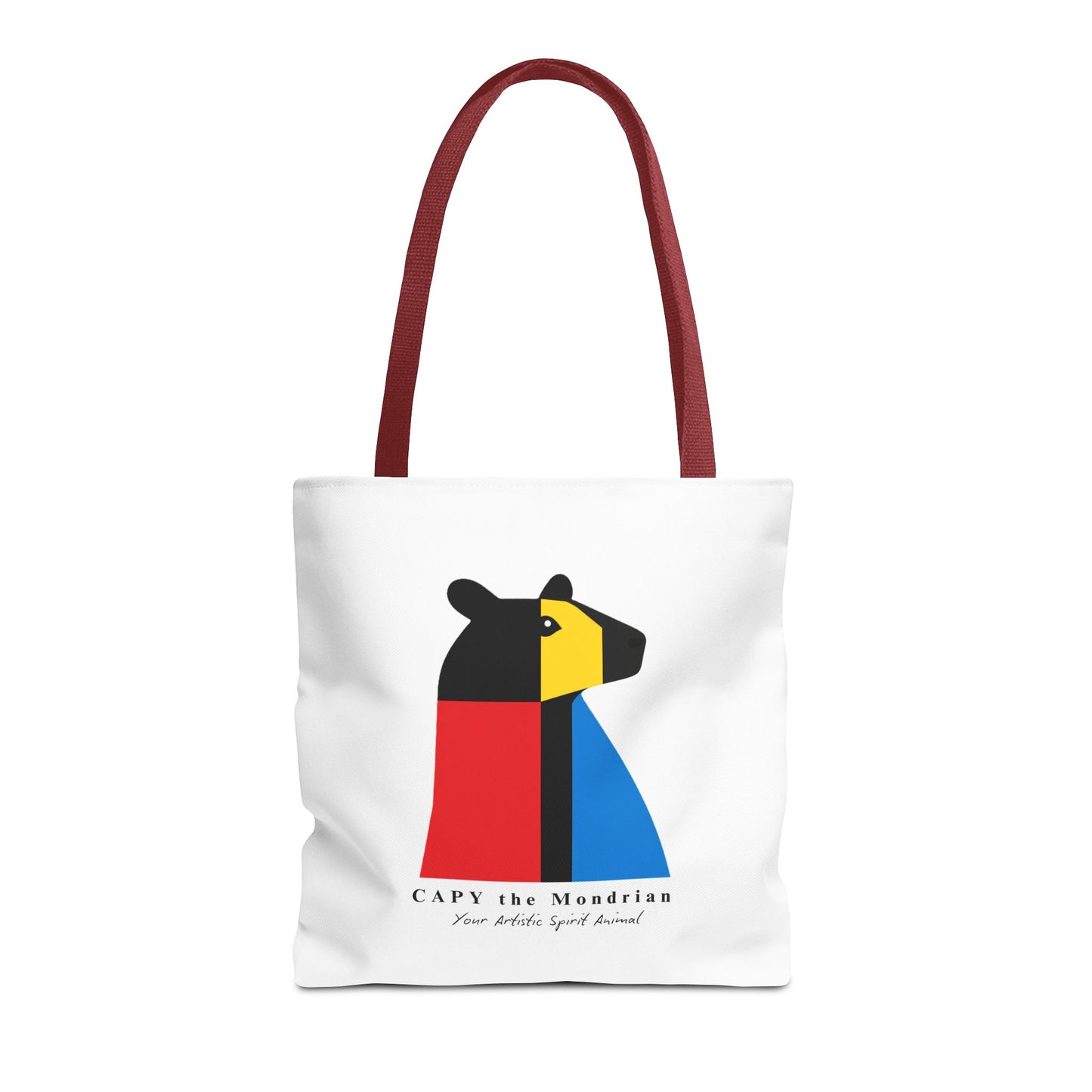 CAPY the Mondrian Tote Bag – Capybara Geometric Art Bag – Your Artistic Animal – Abstract Red Blue Yellow Canvas Tote