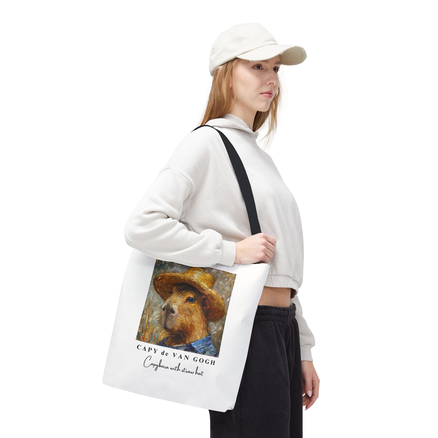 Capybara with a Straw Hat Tote Bag – CAPY de VAN GOGH Series – Funny Art Lover Gift, Animal-Inspired Canvas Bag