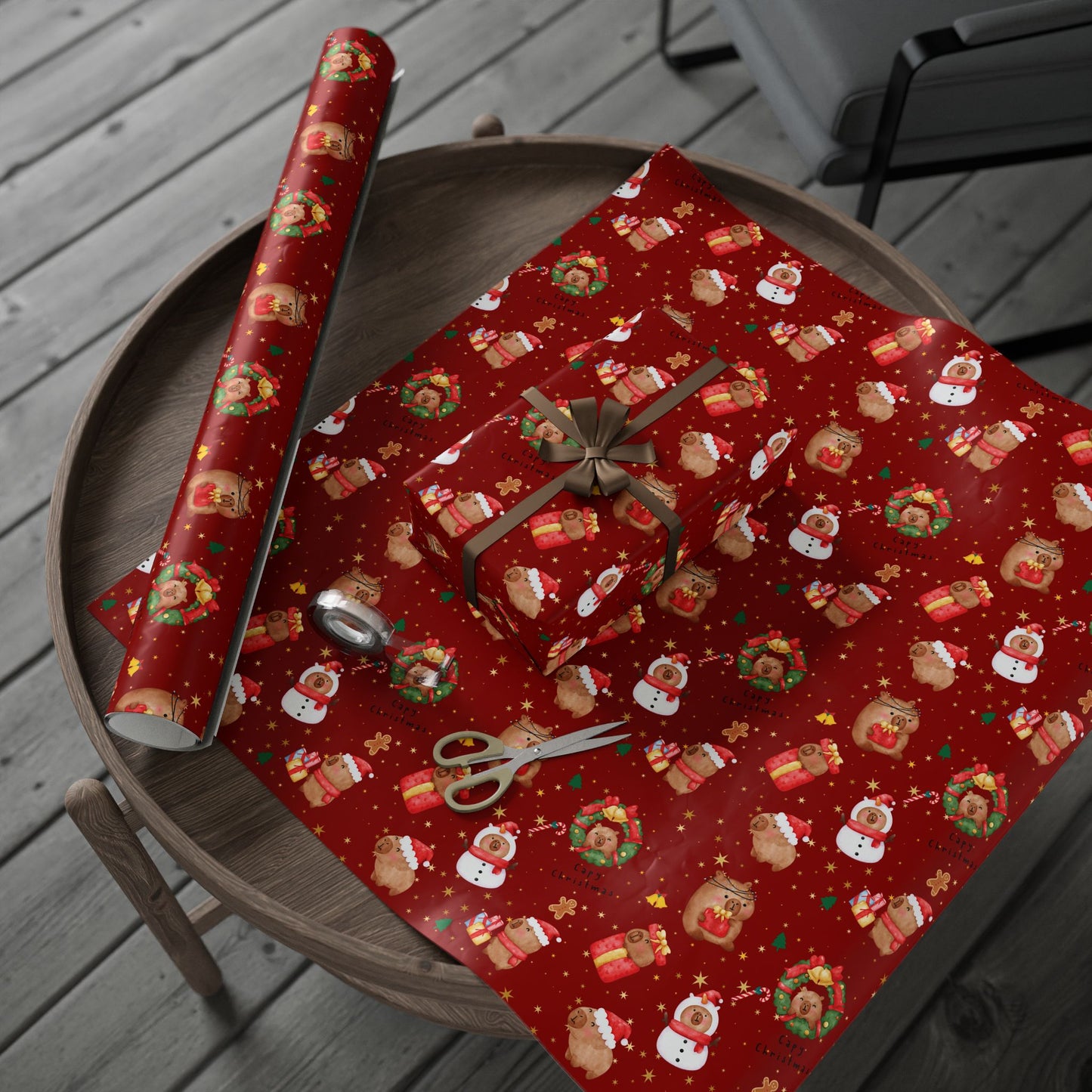Capybara Christmas Wrapping Paper (Red), Chirstmas Season Wrap, Cute Gift Wrap for Capybara Lovers, Winter Decorating, Party Supplies, Merry Christmas
