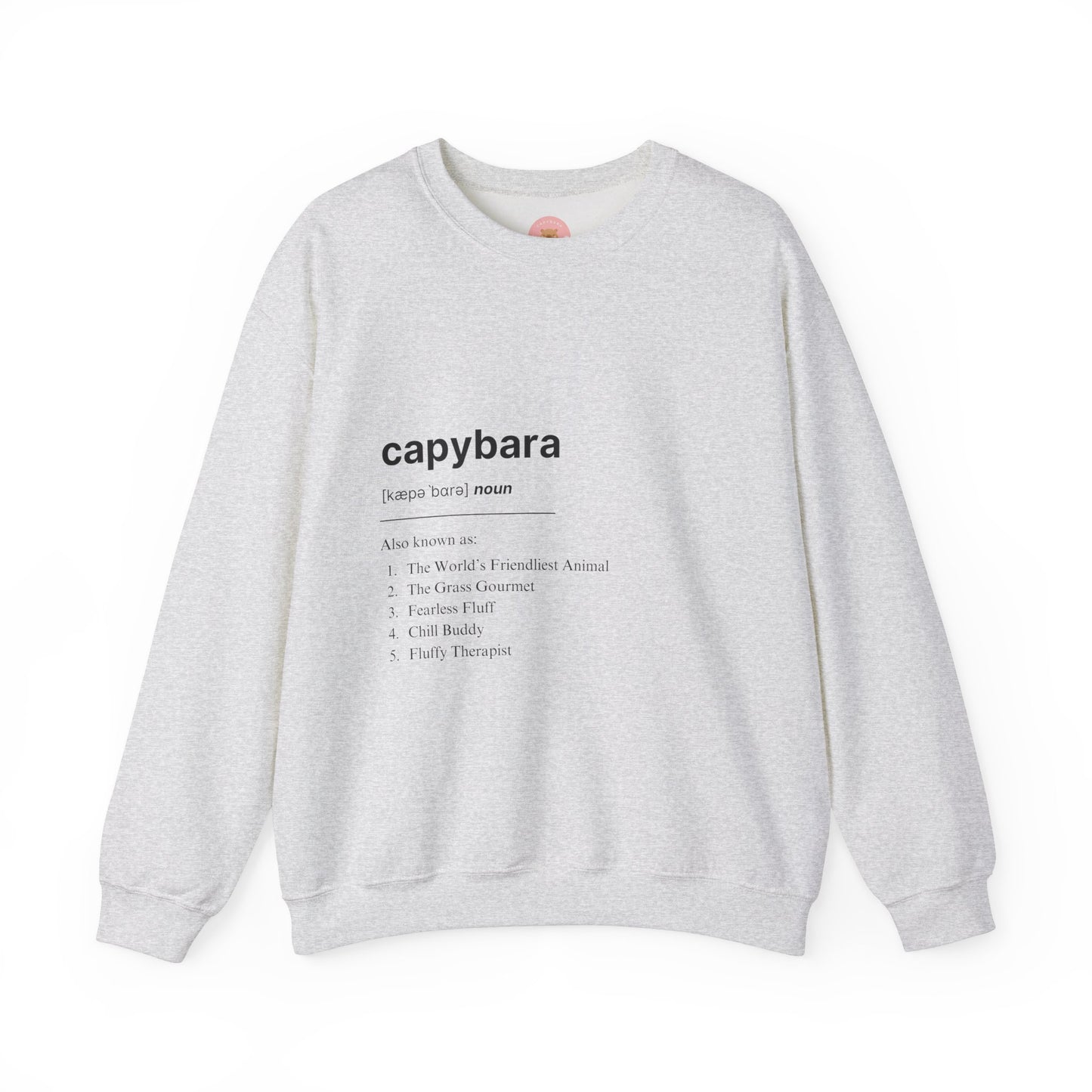 Capybara Definition Sweatshirt - The World's Friendliest Animal. Ideal for animal lovers, nature enthusiasts, and those who appreciate a touch of whimsy in their style. Perfect for casual outings, lounging at home, or as a thoughtful gift for birthdays, holidays, or any special occasion.