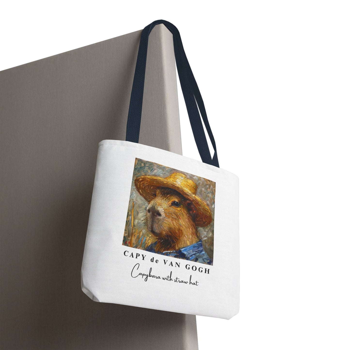Capybara with a Straw Hat Tote Bag – CAPY de VAN GOGH Series – Funny Art Lover Gift, Animal-Inspired Canvas Bag