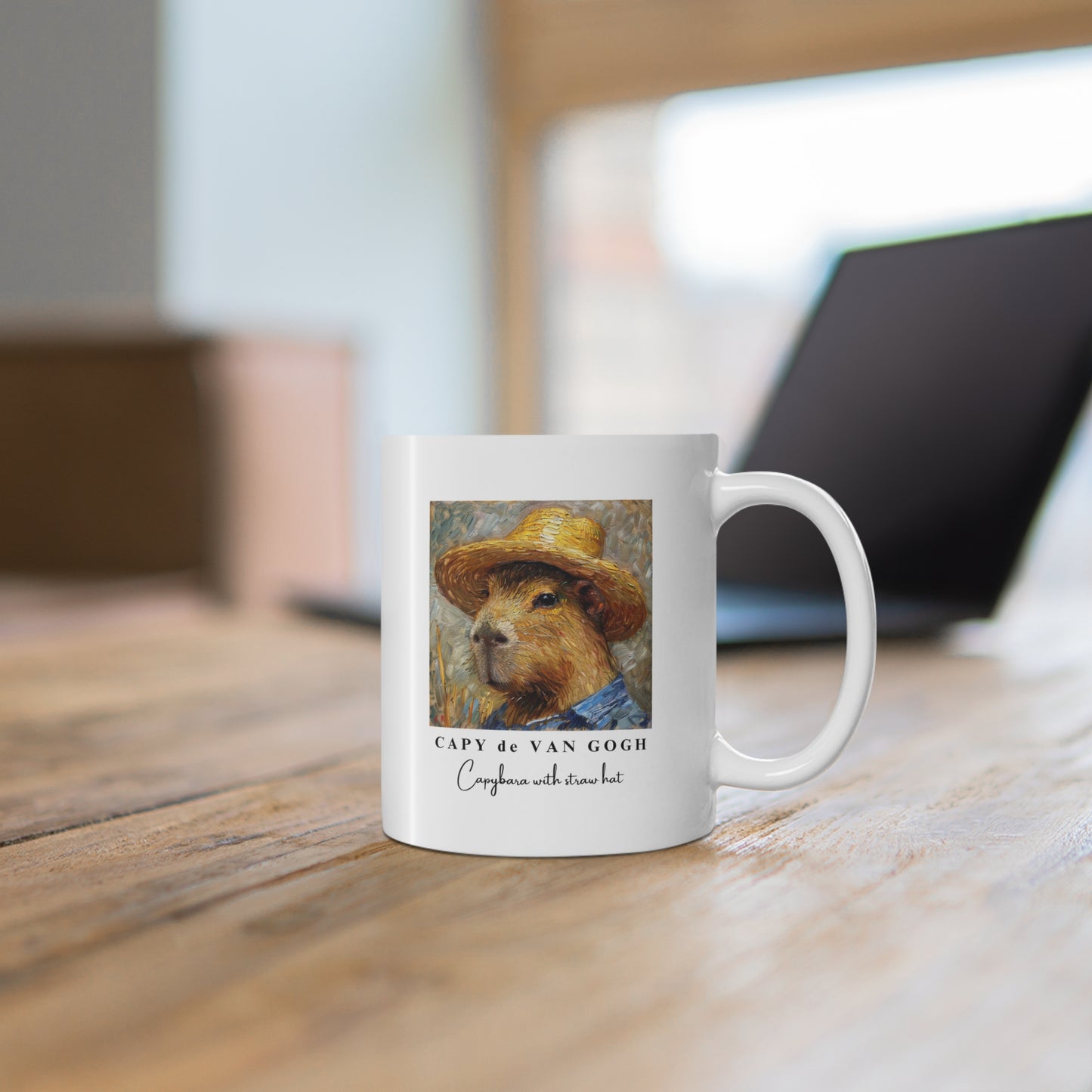 Mug Capybara with Straw Hat Van Gogh Inspired Design 11oz
