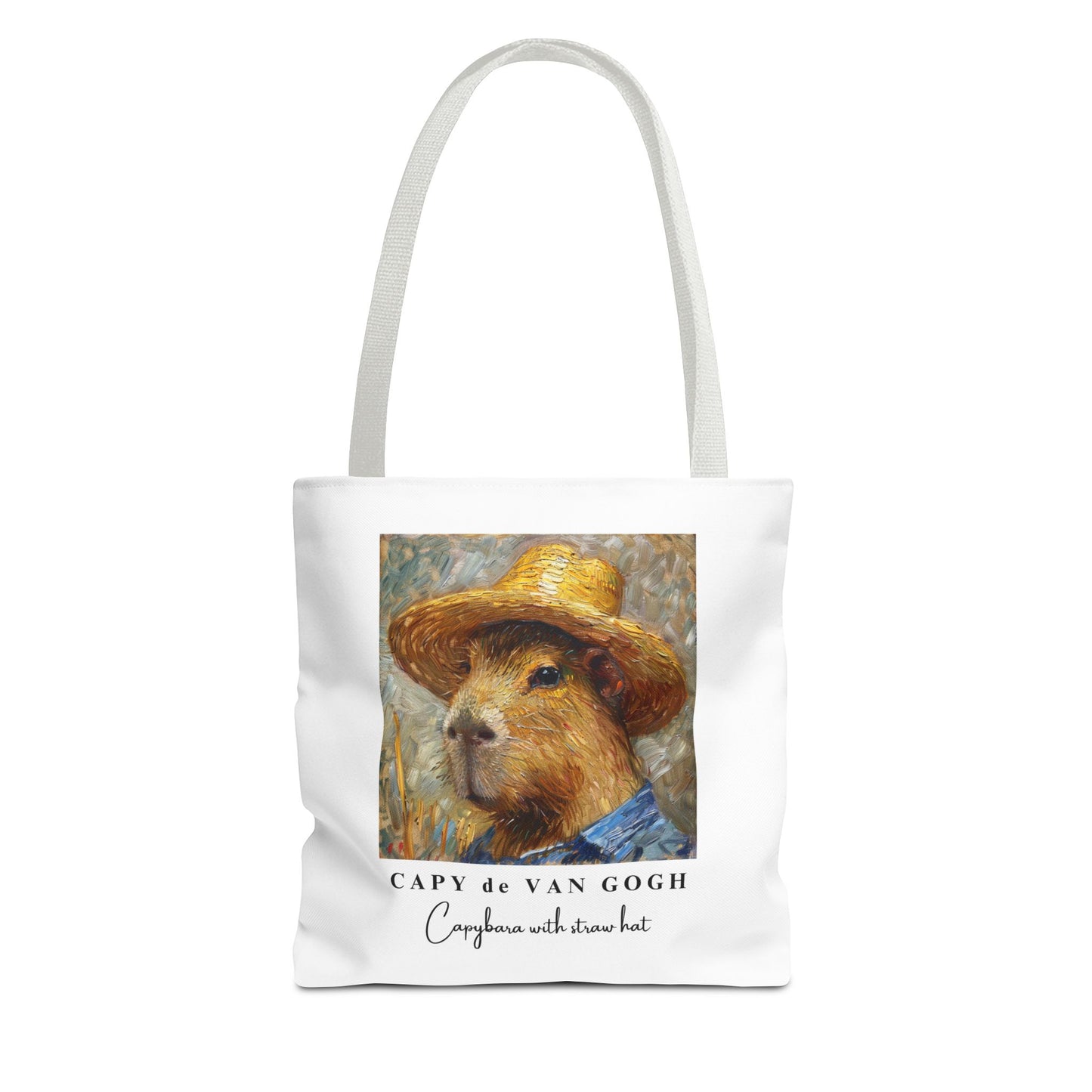 Capybara with a Straw Hat Tote Bag – CAPY de VAN GOGH Series – Funny Art Lover Gift, Animal-Inspired Canvas Bag
