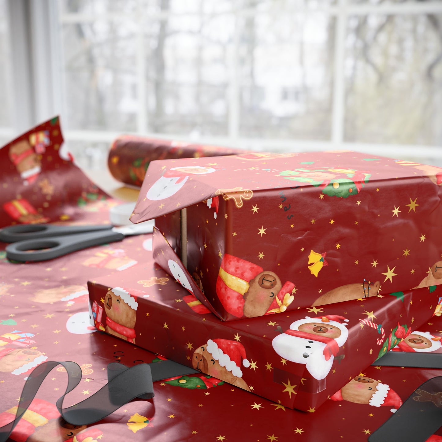 Capybara Christmas Wrapping Paper (Red), Chirstmas Season Wrap, Cute Gift Wrap for Capybara Lovers, Winter Decorating, Party Supplies, Merry Christmas