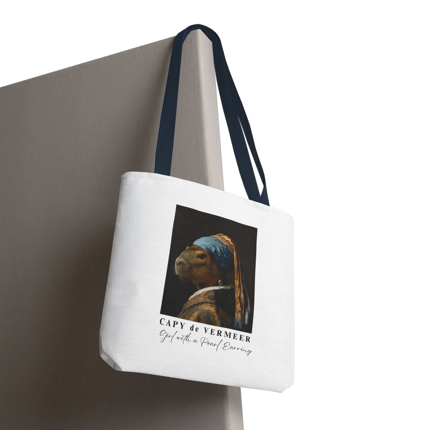 Capybara Tote Bag – Capy de Vermeer Girl with a Pearl Earring Parody – Funny Art Lover Gift, Quirky Canvas Bag