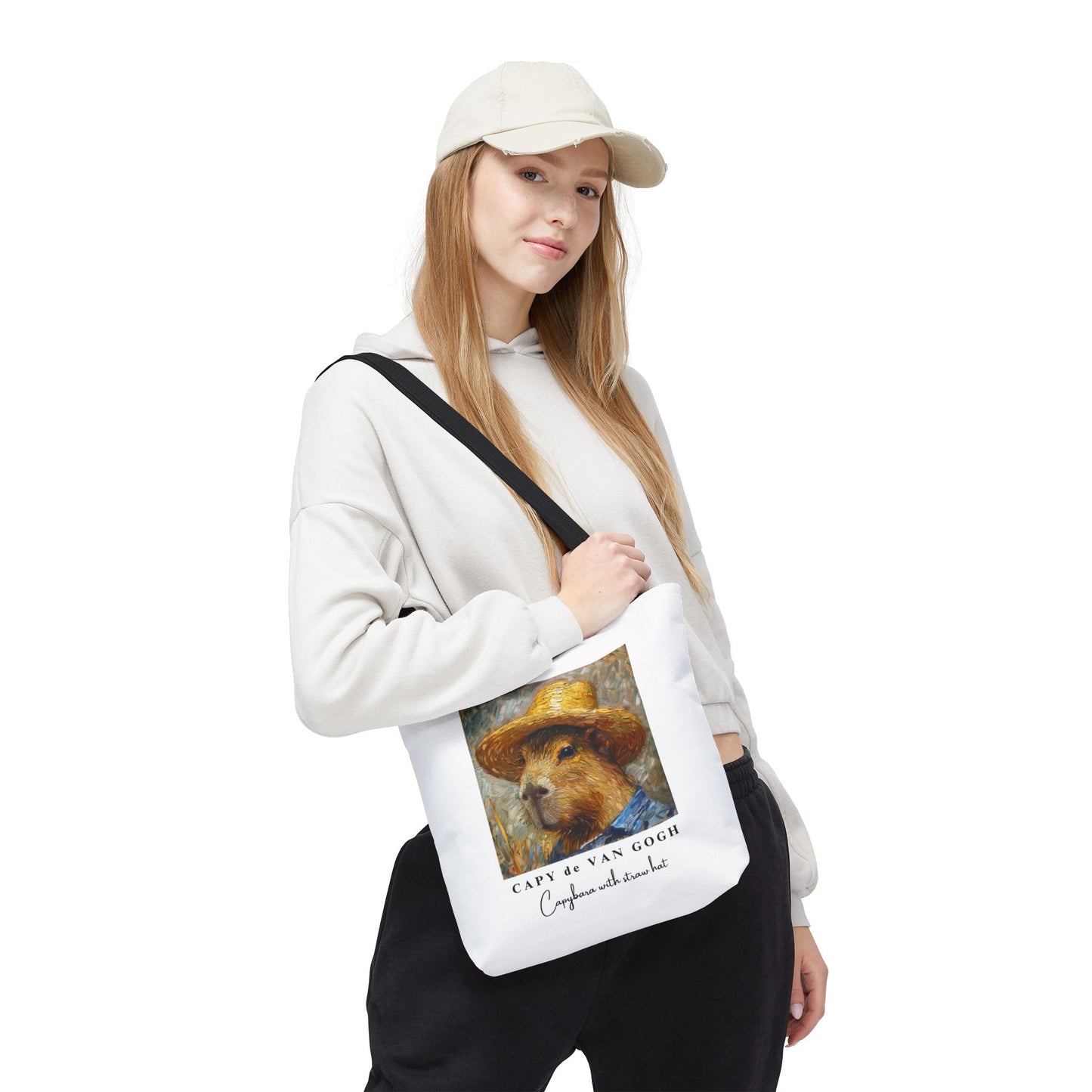 Capybara with a Straw Hat Tote Bag – CAPY de VAN GOGH Series – Funny Art Lover Gift, Animal-Inspired Canvas Bag