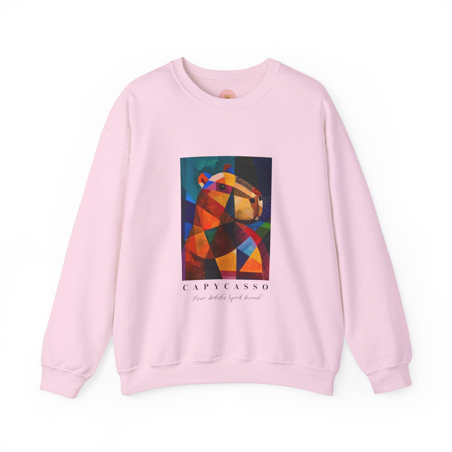 Capycasso Capybara sweatshirt features a painting inspired by Pablo Picasso, with abstract forms and geometric shapes. It adds a funny vibe and is perfect for capybara and art lovers. This cozy sweatshirt is ideal for colder months and offers a comfy wearing experience with top-tier durability.