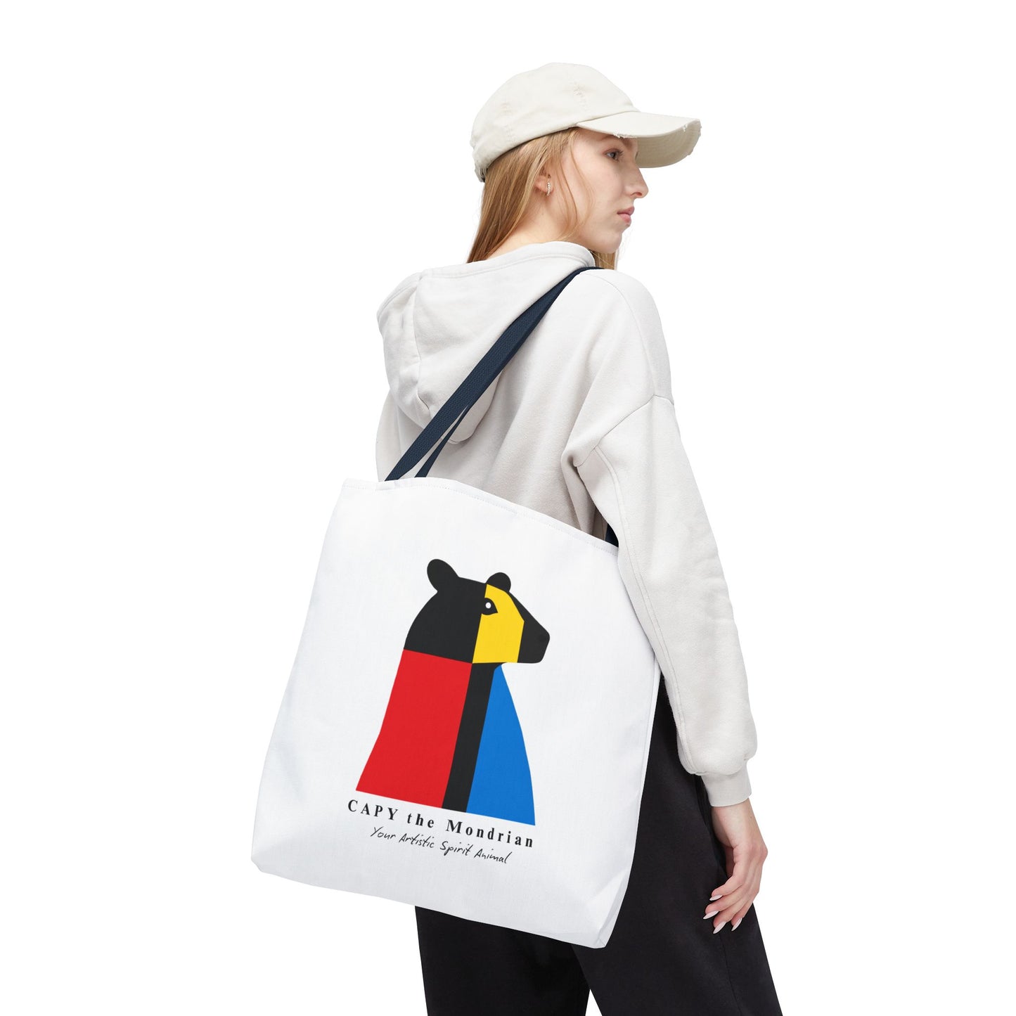 CAPY the Mondrian Tote Bag – Capybara Geometric Art Bag – Your Artistic Animal – Abstract Red Blue Yellow Canvas Tote