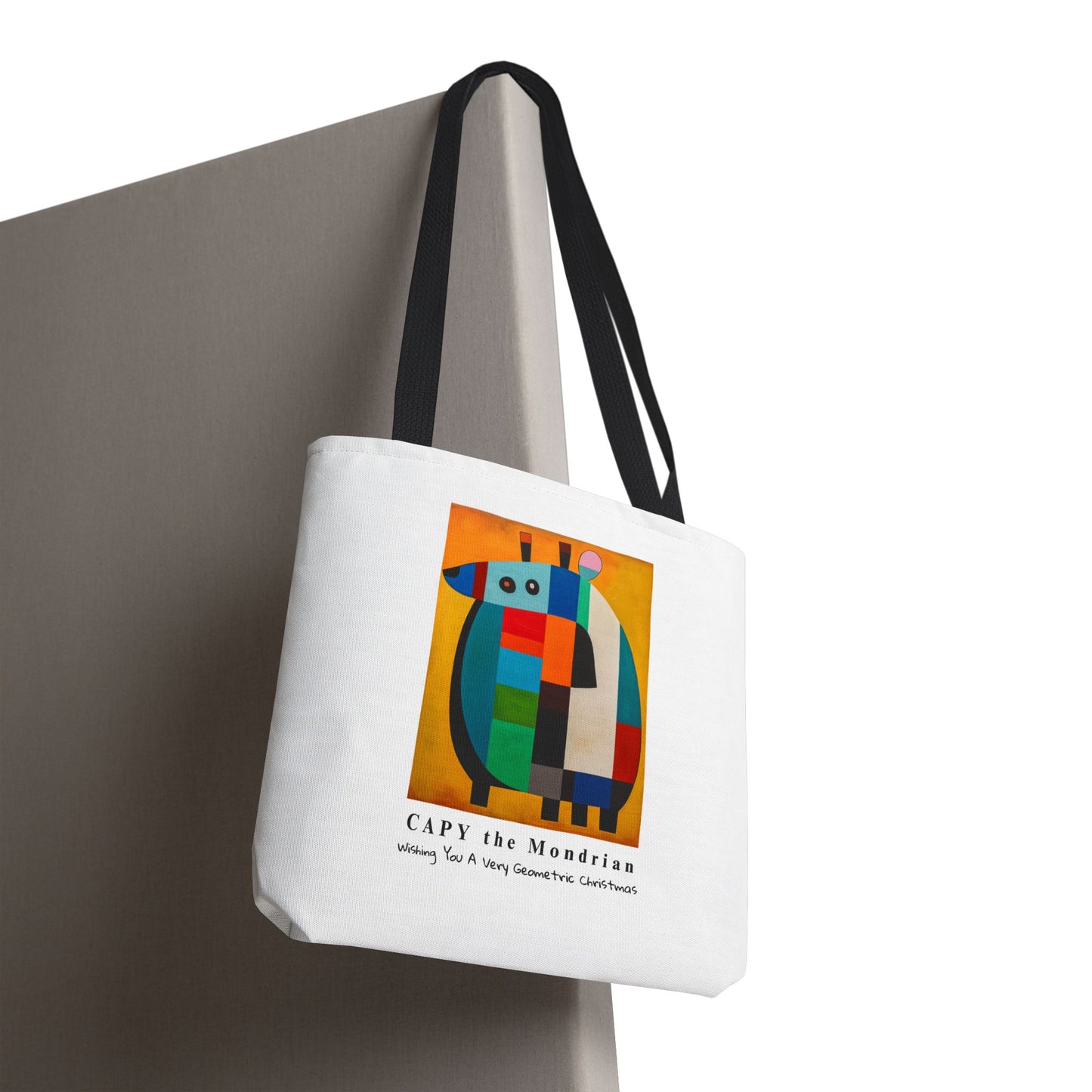 Capybara Christmas Tote Bag – CAPY the Mondrian Series – Wishing You a Very Geometric Christmas – Abstract Art Lover Gift