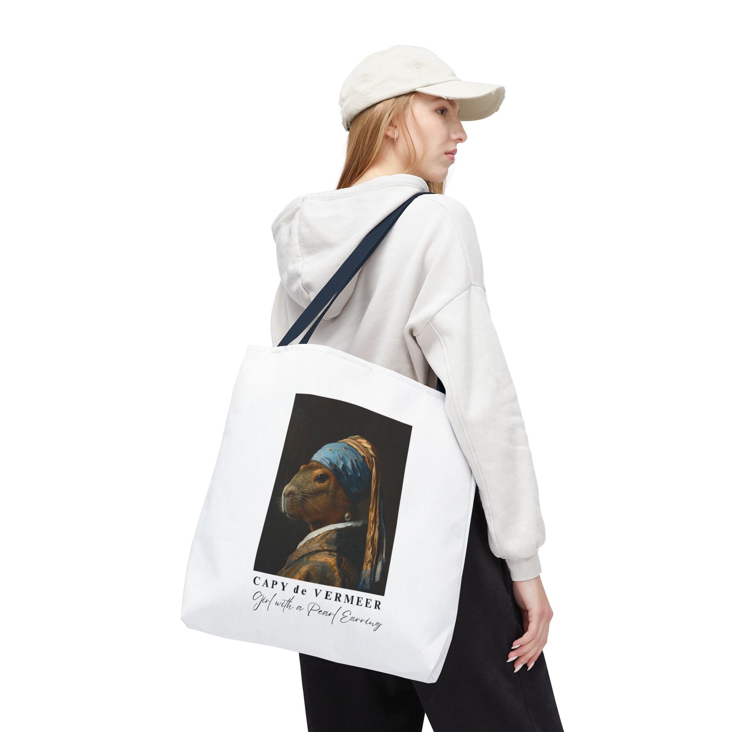 Capybara Tote Bag – Capy de Vermeer Girl with a Pearl Earring Parody – Funny Art Lover Gift, Quirky Canvas Bag