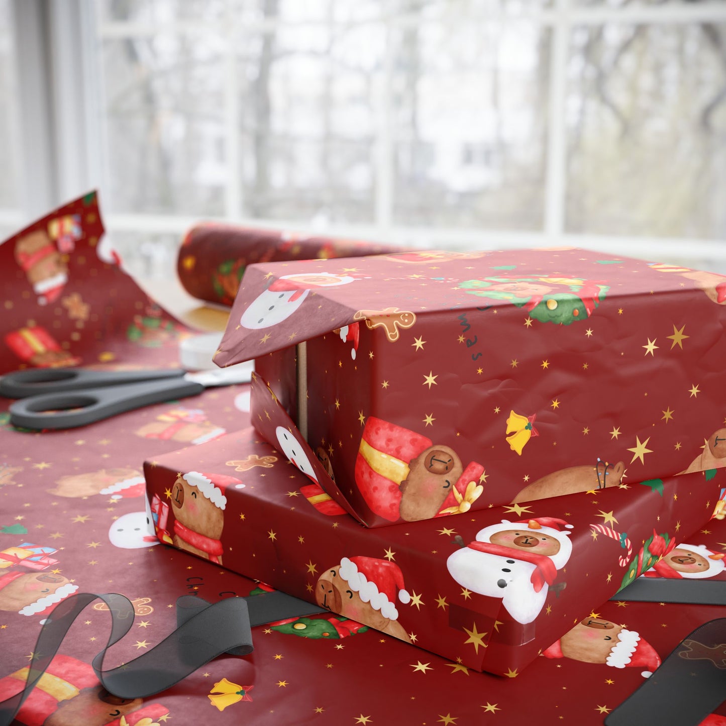 Capybara Christmas Wrapping Paper (Red), Chirstmas Season Wrap, Cute Gift Wrap for Capybara Lovers, Winter Decorating, Party Supplies, Merry Christmas
