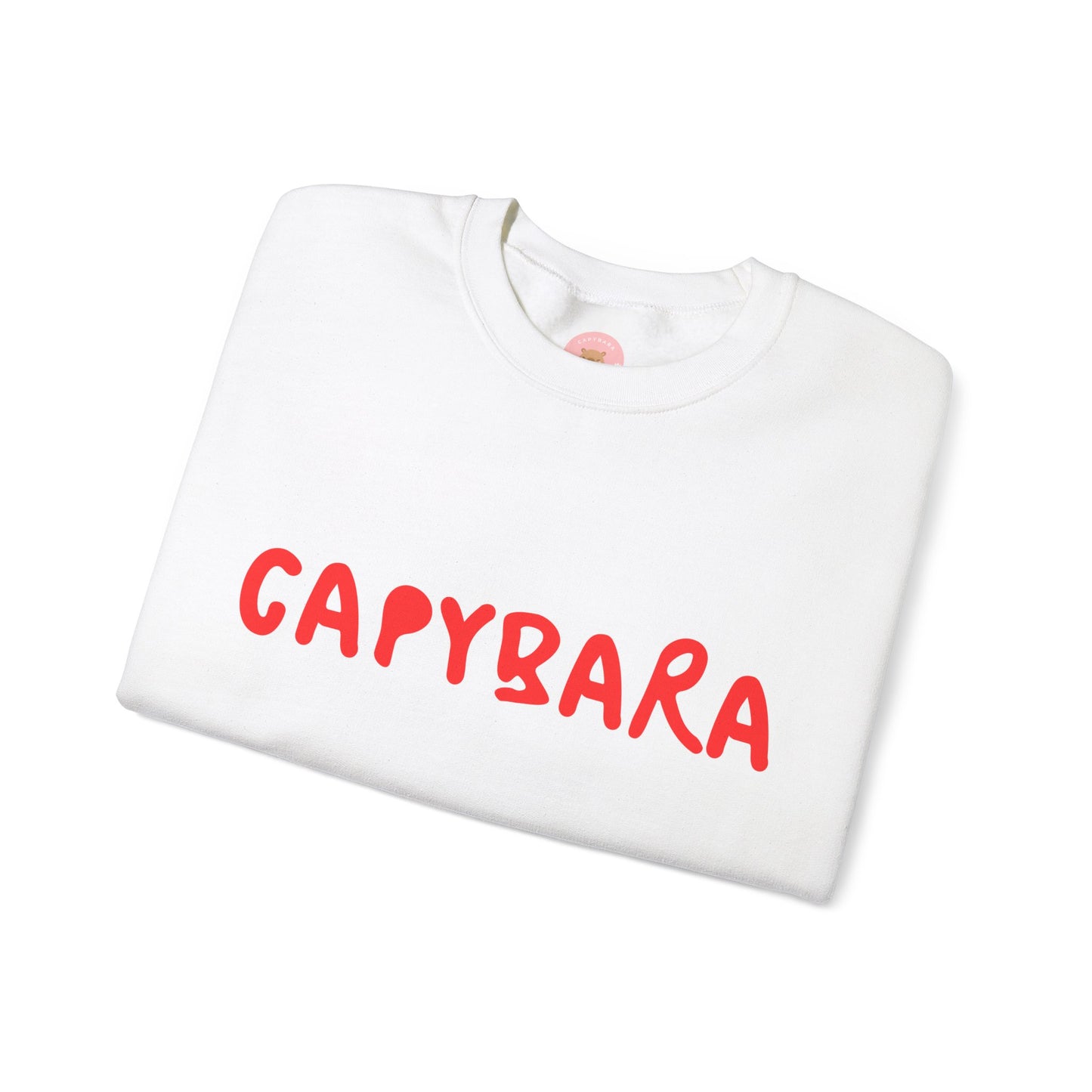 Capybara crewneck sweatshirt features the playful plain text design of CAPYBARA. It offers a comfy wearing experience with a classic fit and crew neckline. Perfect for colder months, this sweatshirt is ideal for those who love unique and chill designs. The target audience includes individuals who enjoy cozy apparel with a touch of personality. Relevant for holidays, casual gatherings, and everyday wear.