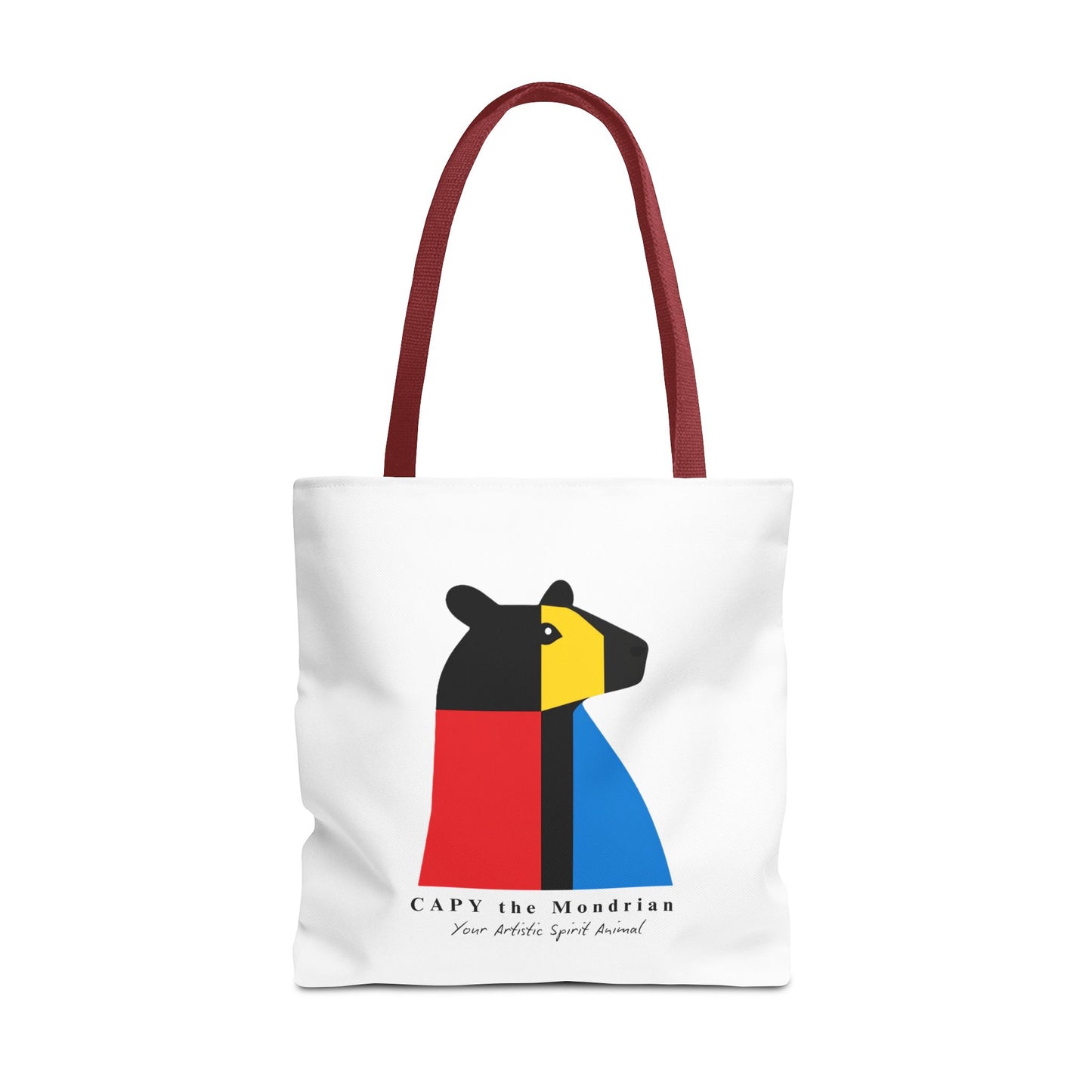 CAPY the Mondrian Tote Bag – Capybara Geometric Art Bag – Your Artistic Animal – Abstract Red Blue Yellow Canvas Tote