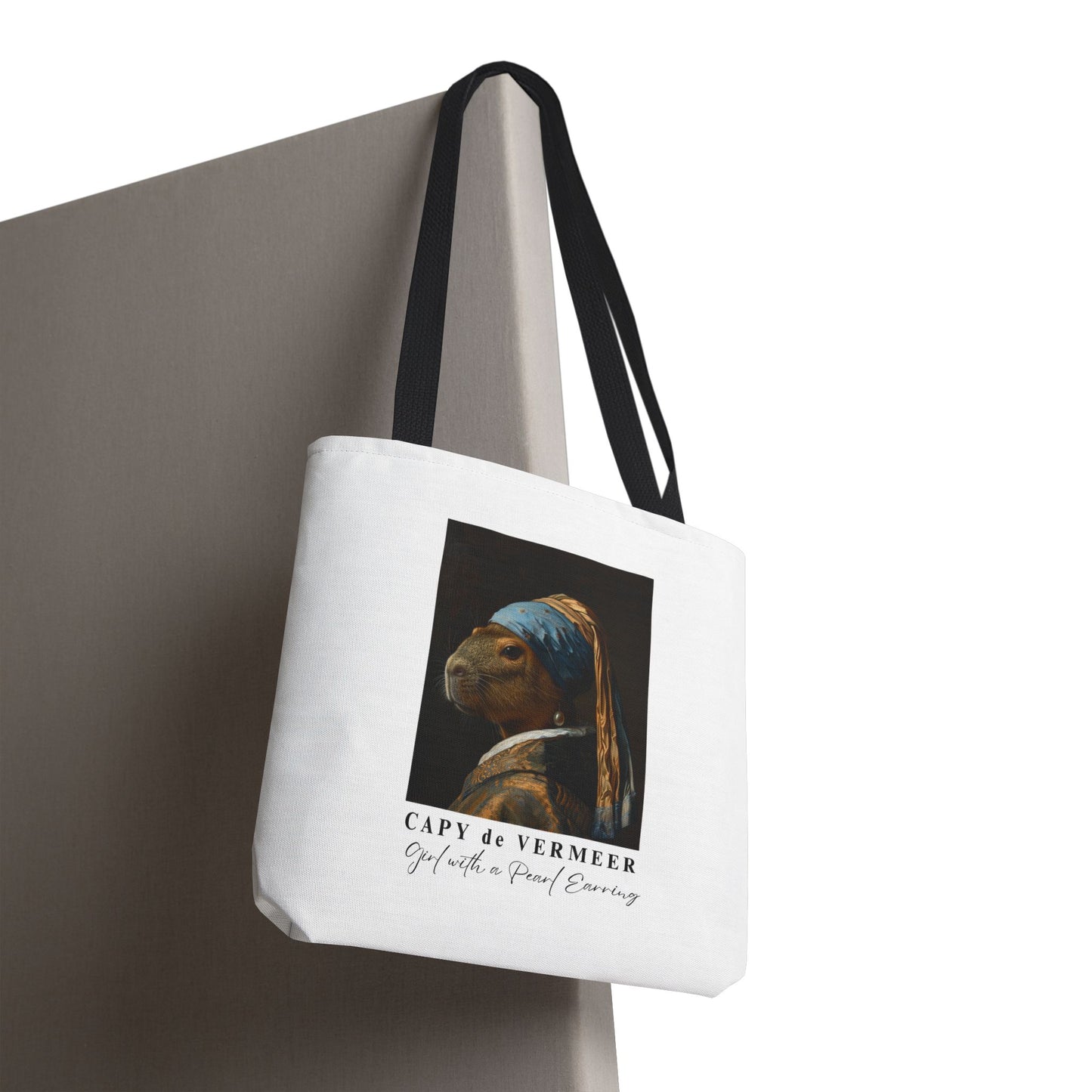Capybara Tote Bag – Capy de Vermeer Girl with a Pearl Earring Parody – Funny Art Lover Gift, Quirky Canvas Bag