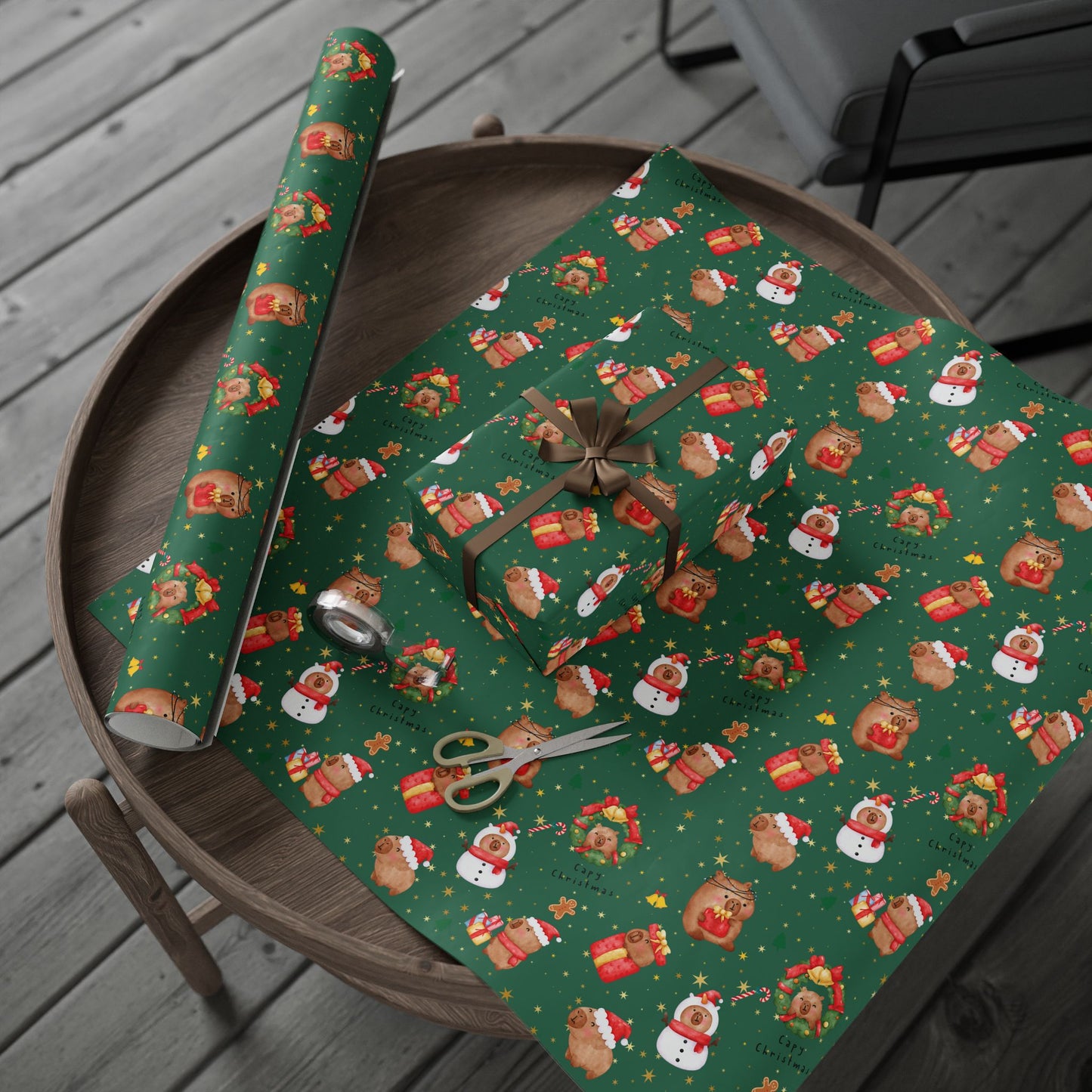 Capybara Christmas Wrapping Paper (Green) , Chirstmas Season Wrap, Cute Gift Wrap for Capybara Lovers, Winter Decorating, Party Supplies, Merry Christmas
