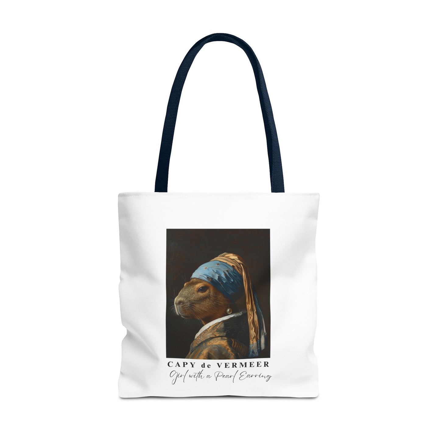 Capybara Tote Bag – Capy de Vermeer Girl with a Pearl Earring Parody – Funny Art Lover Gift, Quirky Canvas Bag