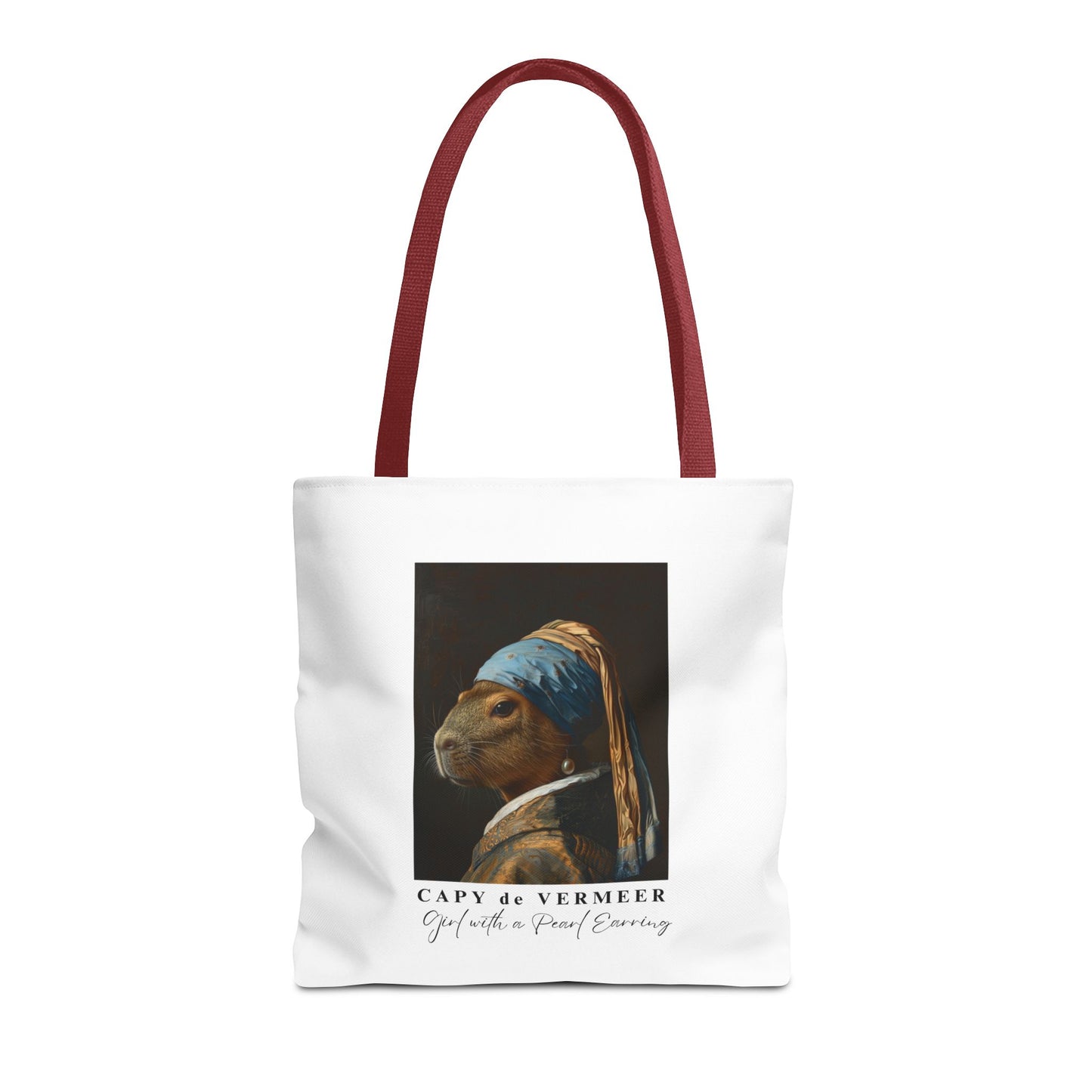 Capybara Tote Bag – Capy de Vermeer Girl with a Pearl Earring Parody – Funny Art Lover Gift, Quirky Canvas Bag