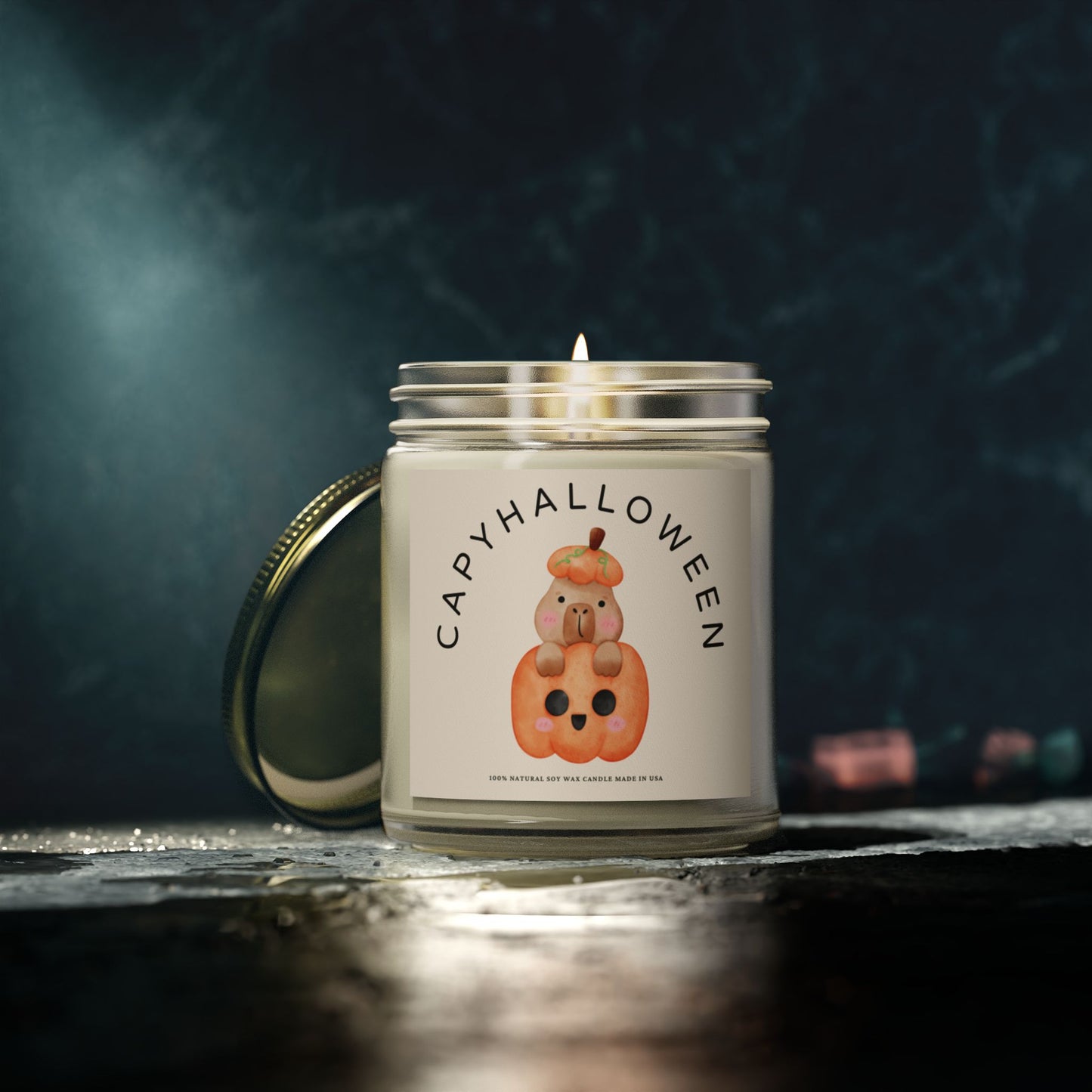 Capybara Halloween Scented Candle, Coconut Apricot Wax (4oz, 9oz) - Fart Heart Design