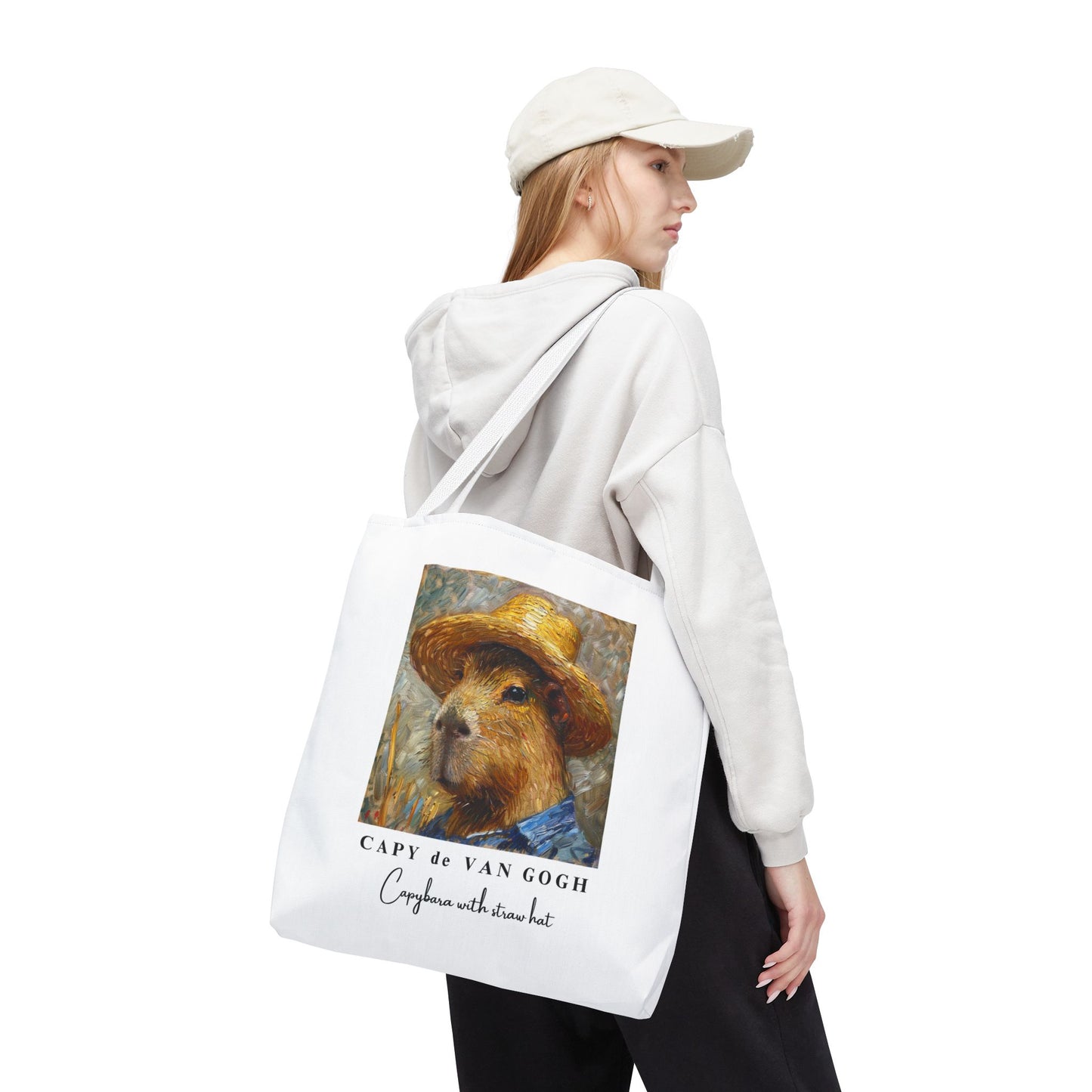 Capybara with a Straw Hat Tote Bag – CAPY de VAN GOGH Series – Funny Art Lover Gift, Animal-Inspired Canvas Bag