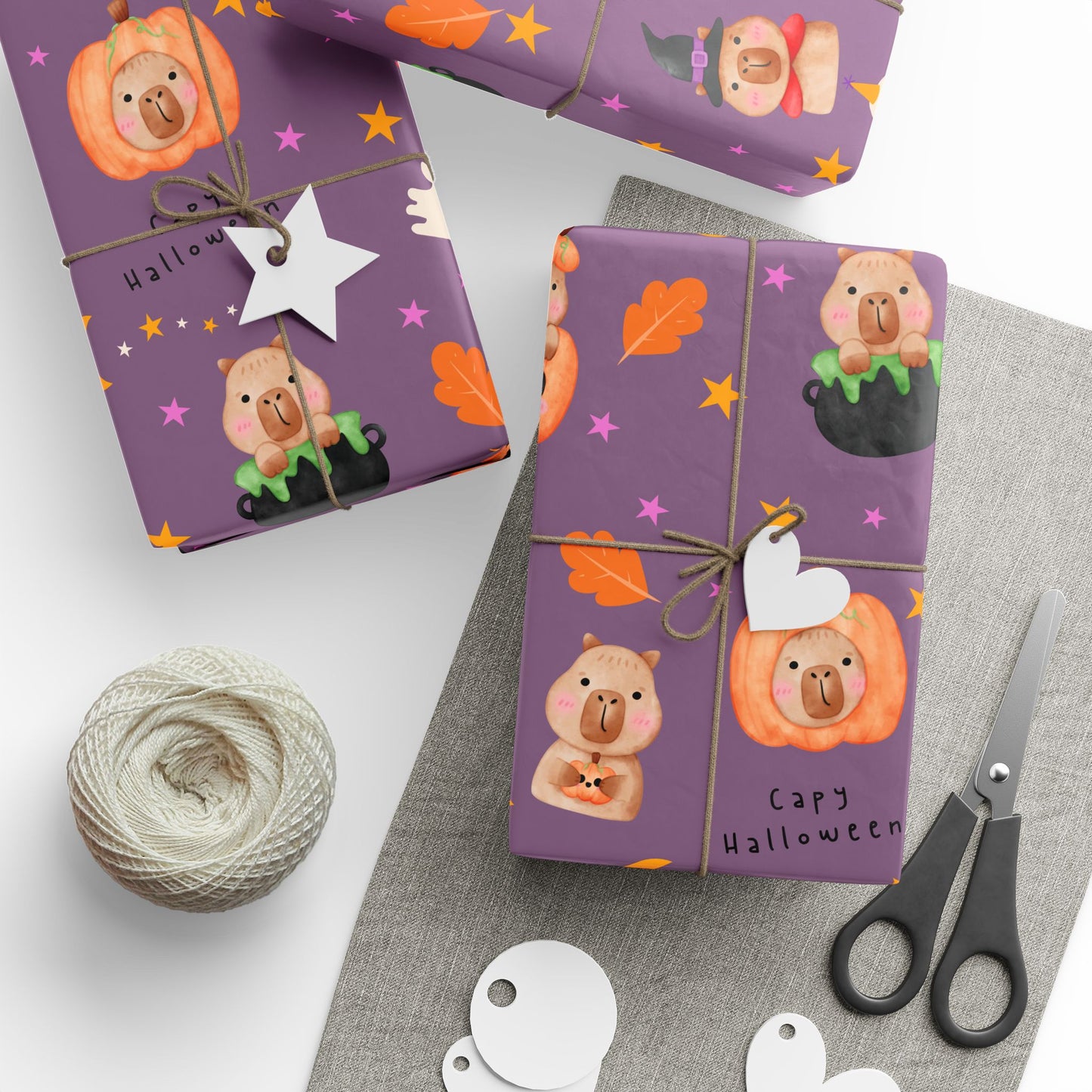 Halloween Capybara Gift Wrapping Paper, Spooky Season Wrap, Cute Pumpkin & Ghost Design, Fall Decorating, Party Supplies, Trick or Treat