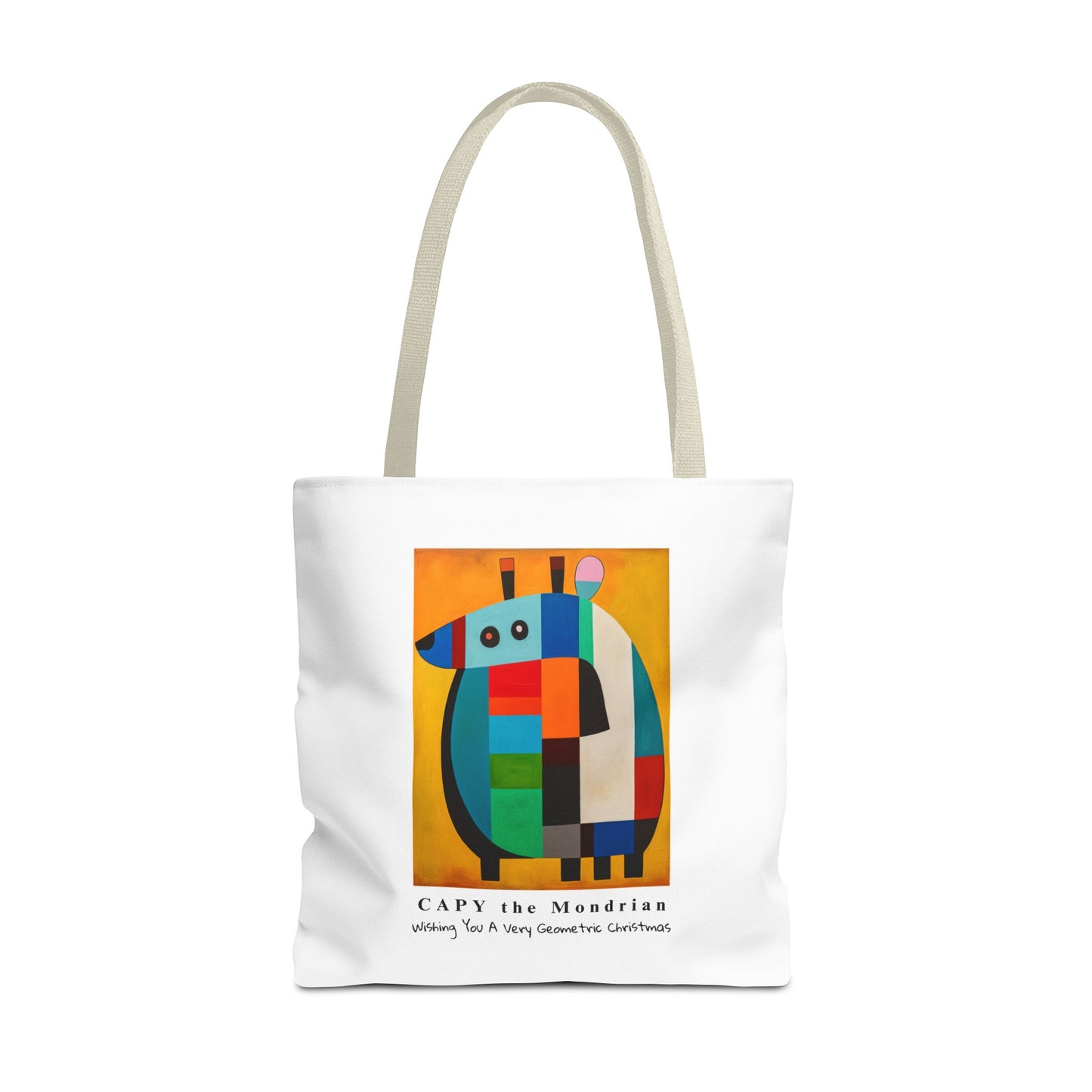 Capybara Christmas Tote Bag – CAPY the Mondrian Series – Wishing You a Very Geometric Christmas – Abstract Art Lover Gift