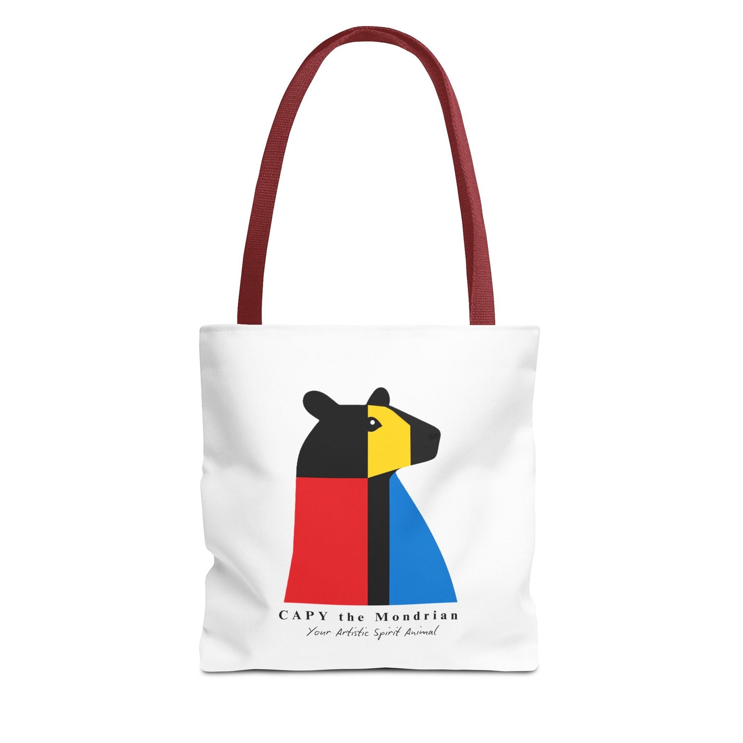 CAPY the Mondrian Tote Bag – Capybara Geometric Art Bag – Your Artistic Animal – Abstract Red Blue Yellow Canvas Tote