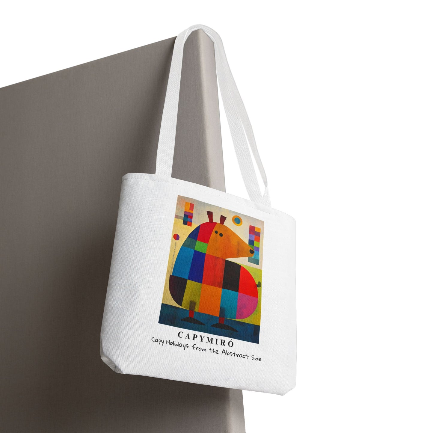 Capy Miro Christmas Tote Bag – Surreal Capybara Art – Capy Holiday from the Abstract Side – Joan Miró Inspired Canvas Bag Gift