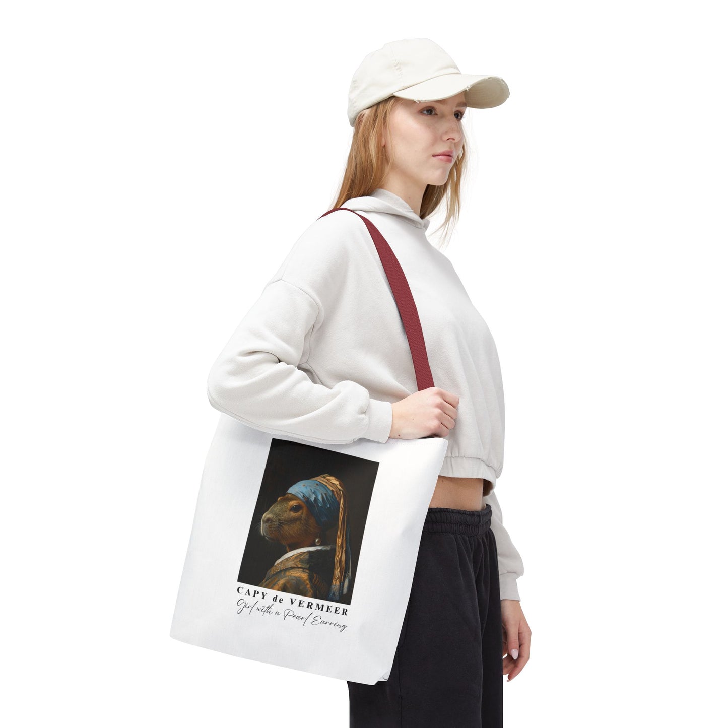 Capybara Tote Bag – Capy de Vermeer Girl with a Pearl Earring Parody – Funny Art Lover Gift, Quirky Canvas Bag