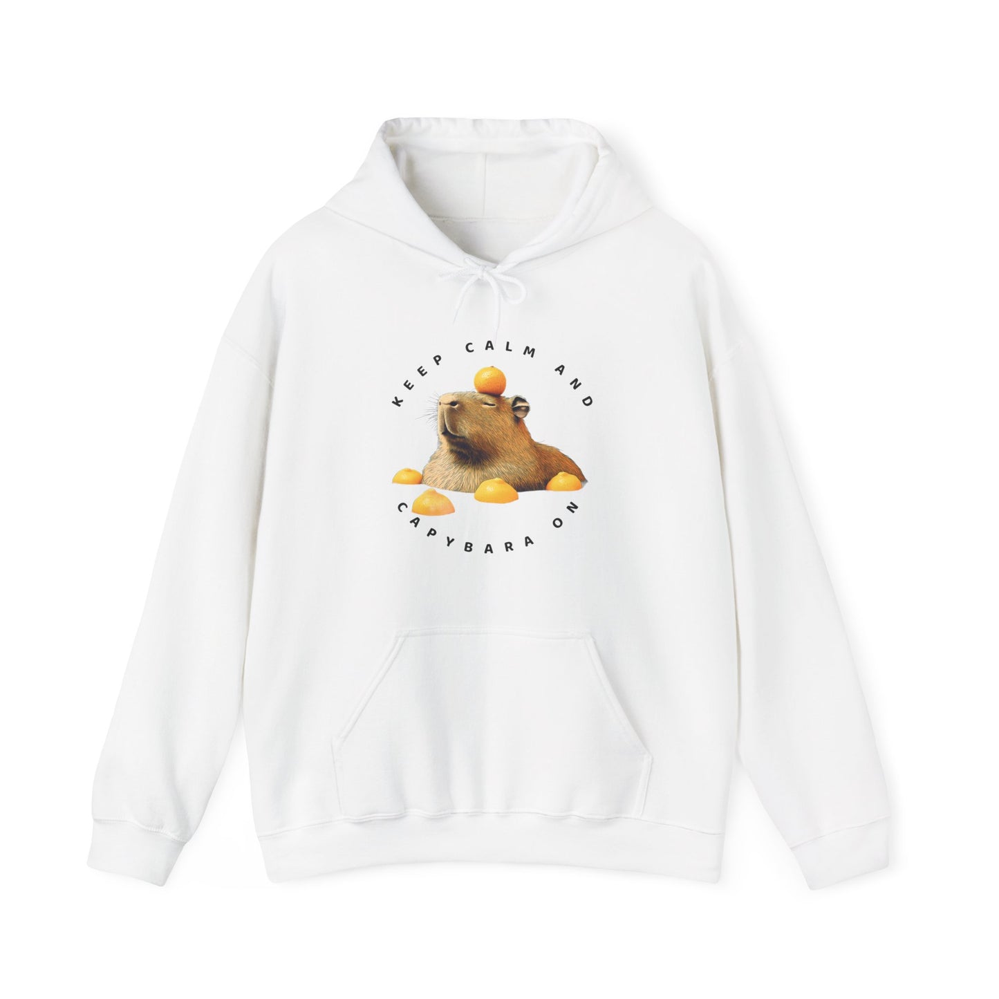 Capybara Hoodies- Stay relaxed in style with the Keep Calm and Capybara On hooded sweatshirt. Featuring a relaxing capybara enjoying yuzu bath, this comfy hoodie is perfect for adding a chill vibe to any cold day. This is the PERFECT T-hoodie for those who LOVE Capybara!