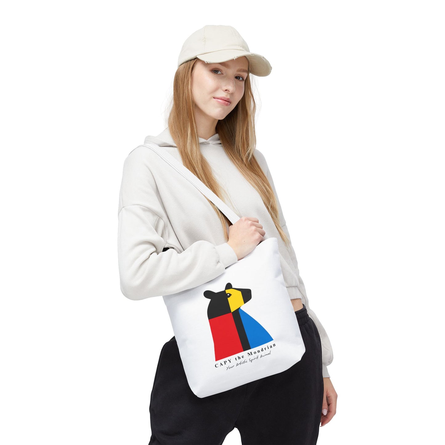 CAPY the Mondrian Tote Bag – Capybara Geometric Art Bag – Your Artistic Animal – Abstract Red Blue Yellow Canvas Tote
