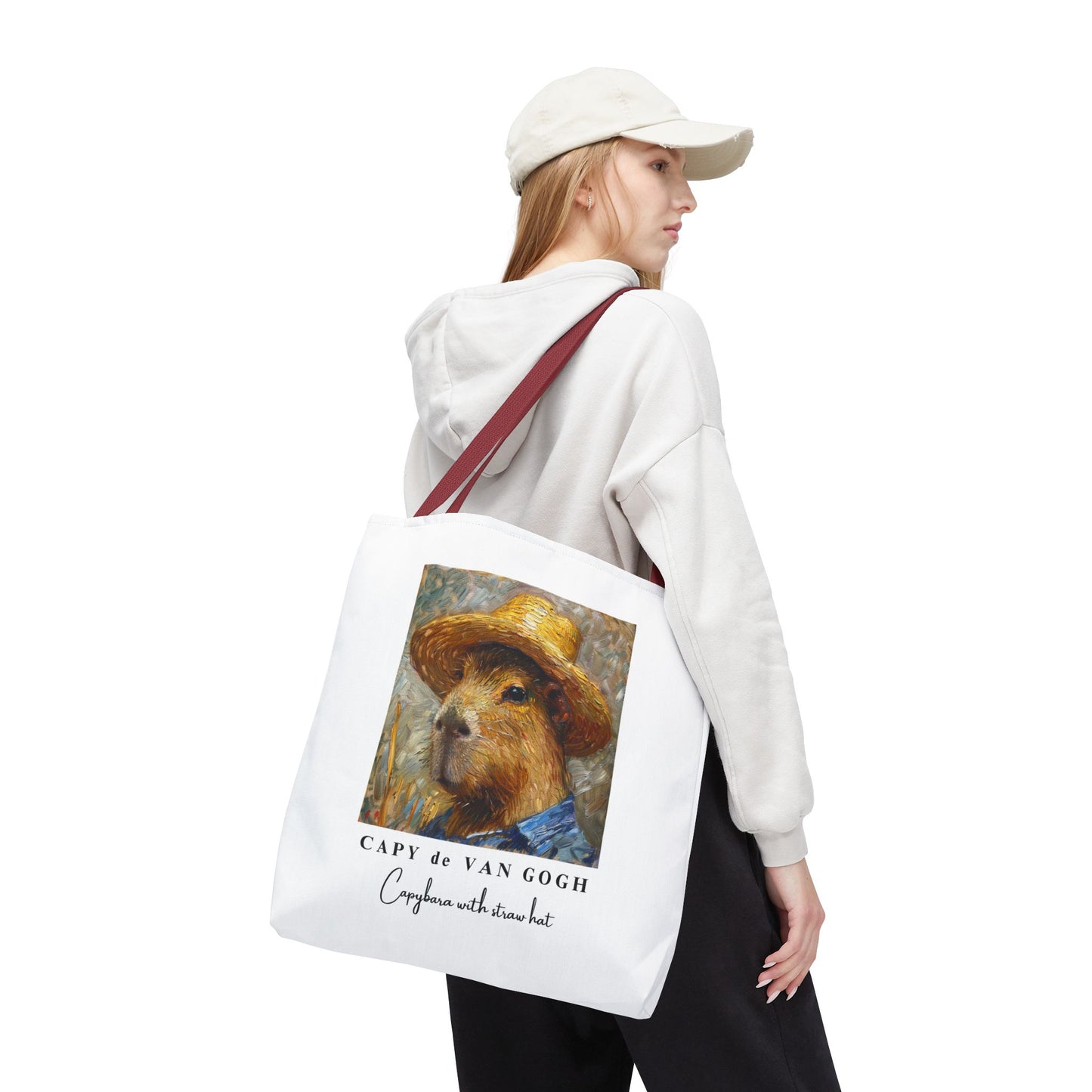 Capybara with a Straw Hat Tote Bag – CAPY de VAN GOGH Series – Funny Art Lover Gift, Animal-Inspired Canvas Bag