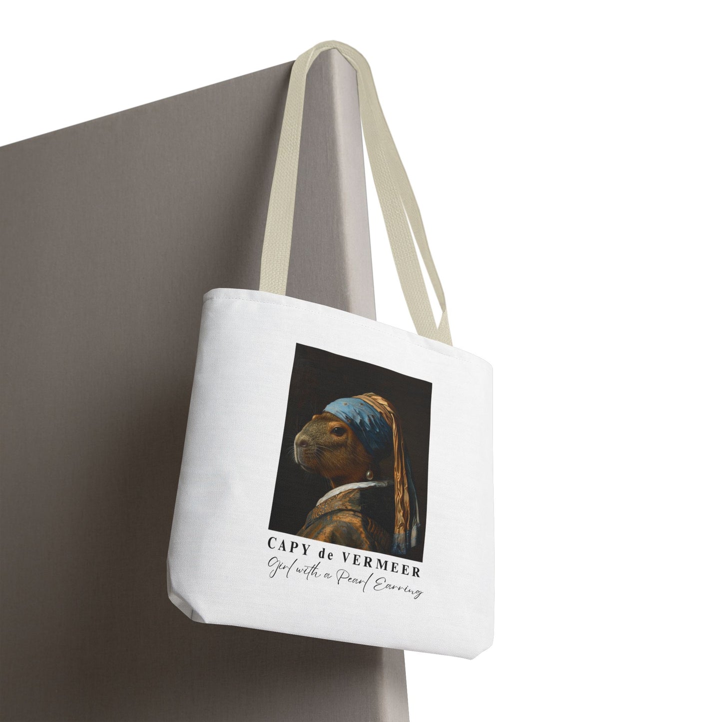Capybara Tote Bag – Capy de Vermeer Girl with a Pearl Earring Parody – Funny Art Lover Gift, Quirky Canvas Bag