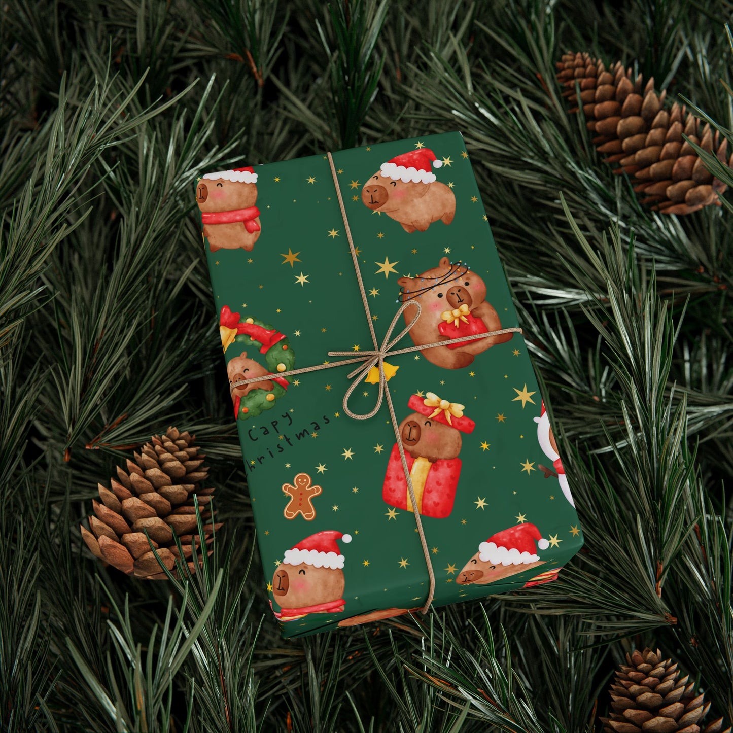 Capybara Christmas Wrapping Paper (Green) , Chirstmas Season Wrap, Cute Gift Wrap for Capybara Lovers, Winter Decorating, Party Supplies, Merry Christmas