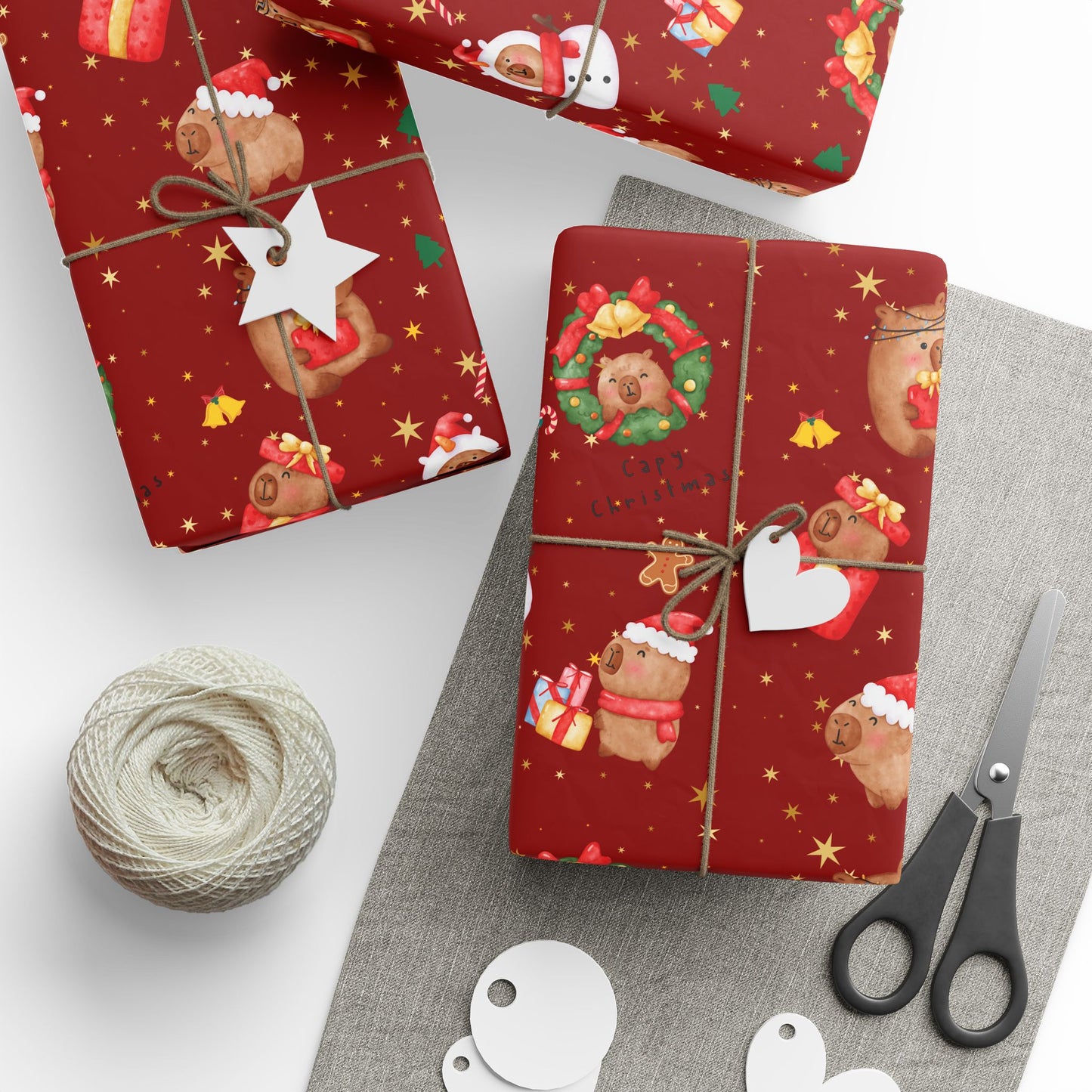 Capybara Christmas Wrapping Paper (Red), Chirstmas Season Wrap, Cute Gift Wrap for Capybara Lovers, Winter Decorating, Party Supplies, Merry Christmas