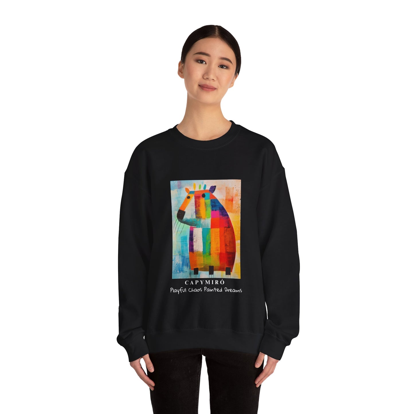 Capy Miro Sweatshirt – Playful Chaos Painted Dreams – Surreal Capybara Art Pullover – Colorful Joan Miró Inspired Unisex Sweater