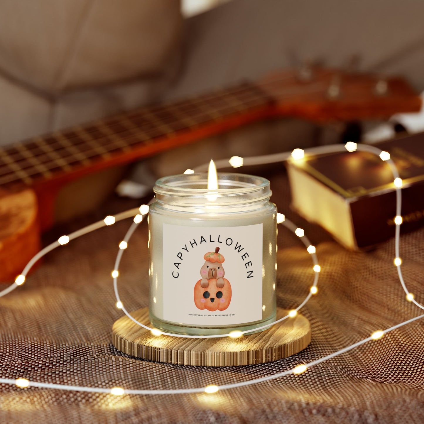 Capybara Halloween Scented Candle, Coconut Apricot Wax (4oz, 9oz) - Fart Heart Design