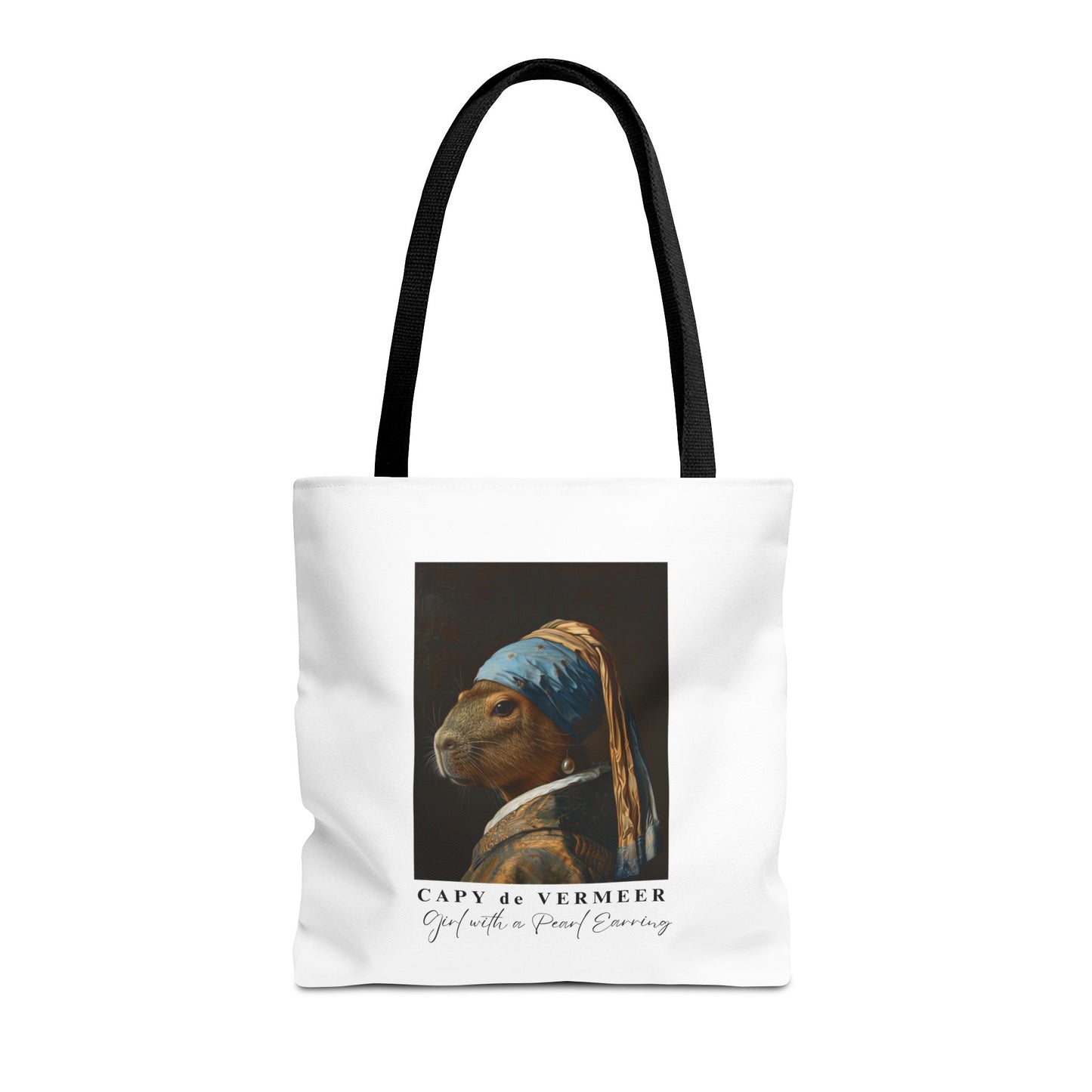Capybara Tote Bag – Capy de Vermeer Girl with a Pearl Earring Parody – Funny Art Lover Gift, Quirky Canvas Bag