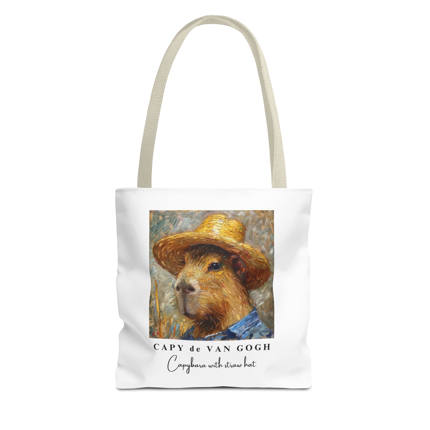 Capybara with a Straw Hat Tote Bag – CAPY de VAN GOGH Series – Funny Art Lover Gift, Animal-Inspired Canvas Bag