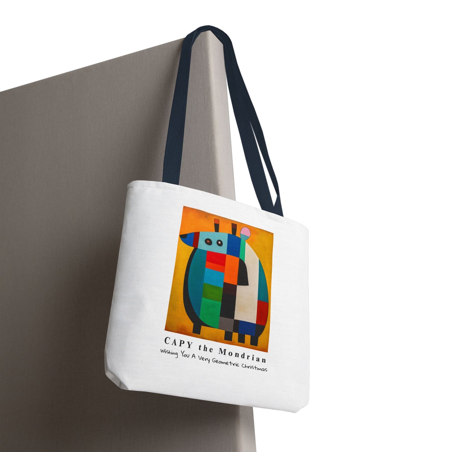 Capybara Christmas Tote Bag – CAPY the Mondrian Series – Wishing You a Very Geometric Christmas – Abstract Art Lover Gift