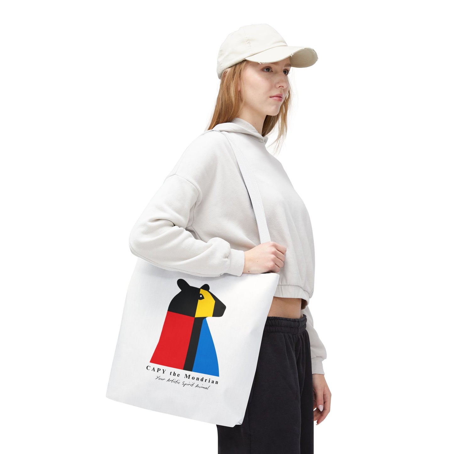 CAPY the Mondrian Tote Bag – Capybara Geometric Art Bag – Your Artistic Animal – Abstract Red Blue Yellow Canvas Tote