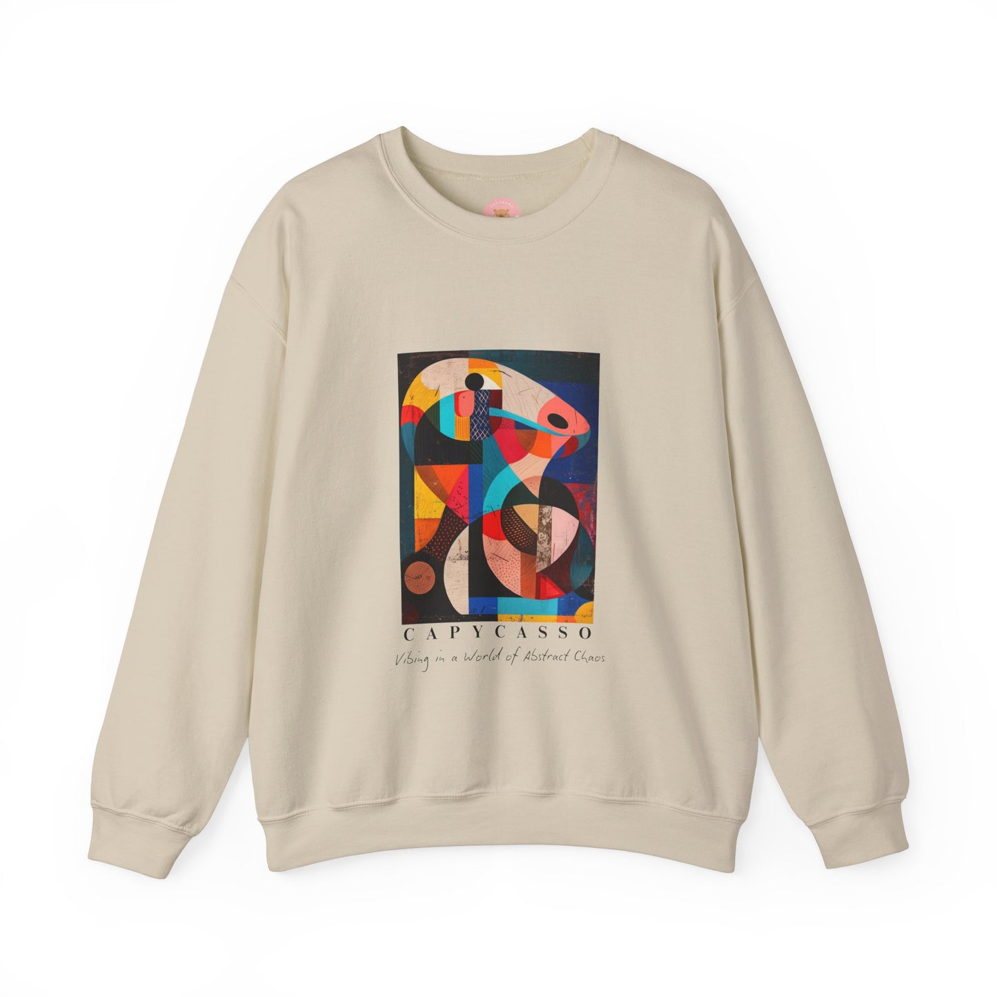 Capycasso Capybara sweatshirt features a painting inspired by Pablo Picasso, with very abstract forms and geometric shapes. It adds a funny vibe and is perfect for capybara and art lovers. This cozy sweatshirt is ideal for colder months and offers a comfy wearing experience with top-tier durability.