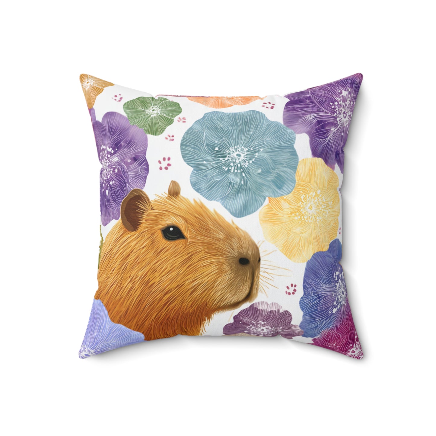 Colorful Capybara with Flowers Pillow