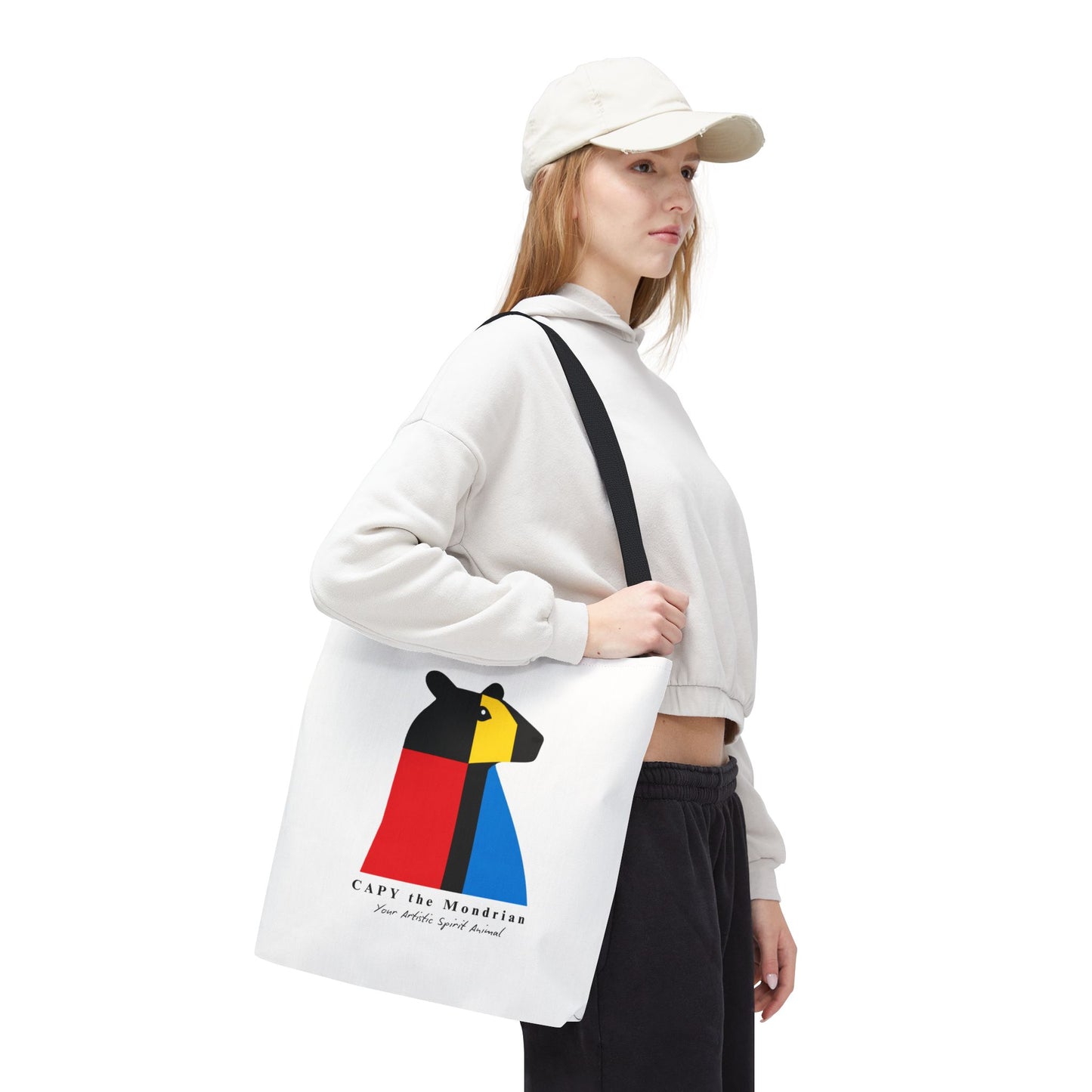 CAPY the Mondrian Tote Bag – Capybara Geometric Art Bag – Your Artistic Animal – Abstract Red Blue Yellow Canvas Tote