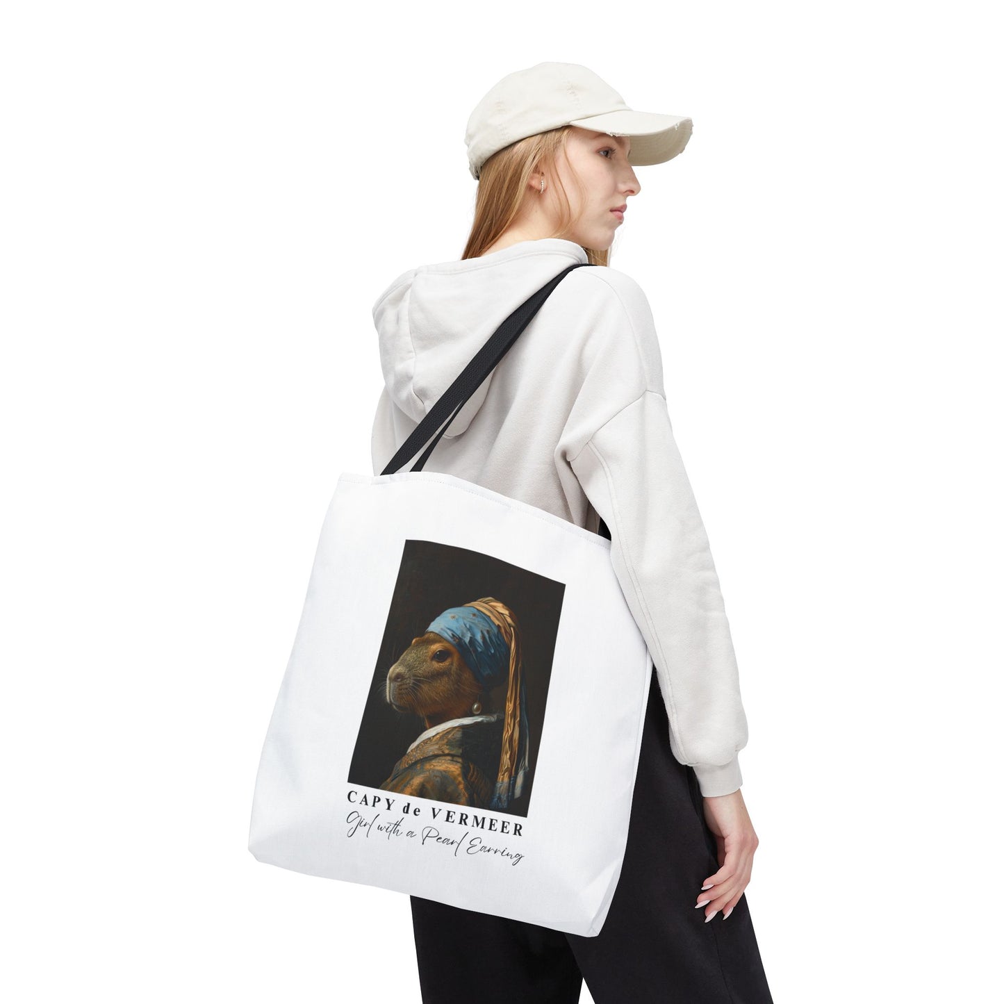 Capybara Tote Bag – Capy de Vermeer Girl with a Pearl Earring Parody – Funny Art Lover Gift, Quirky Canvas Bag