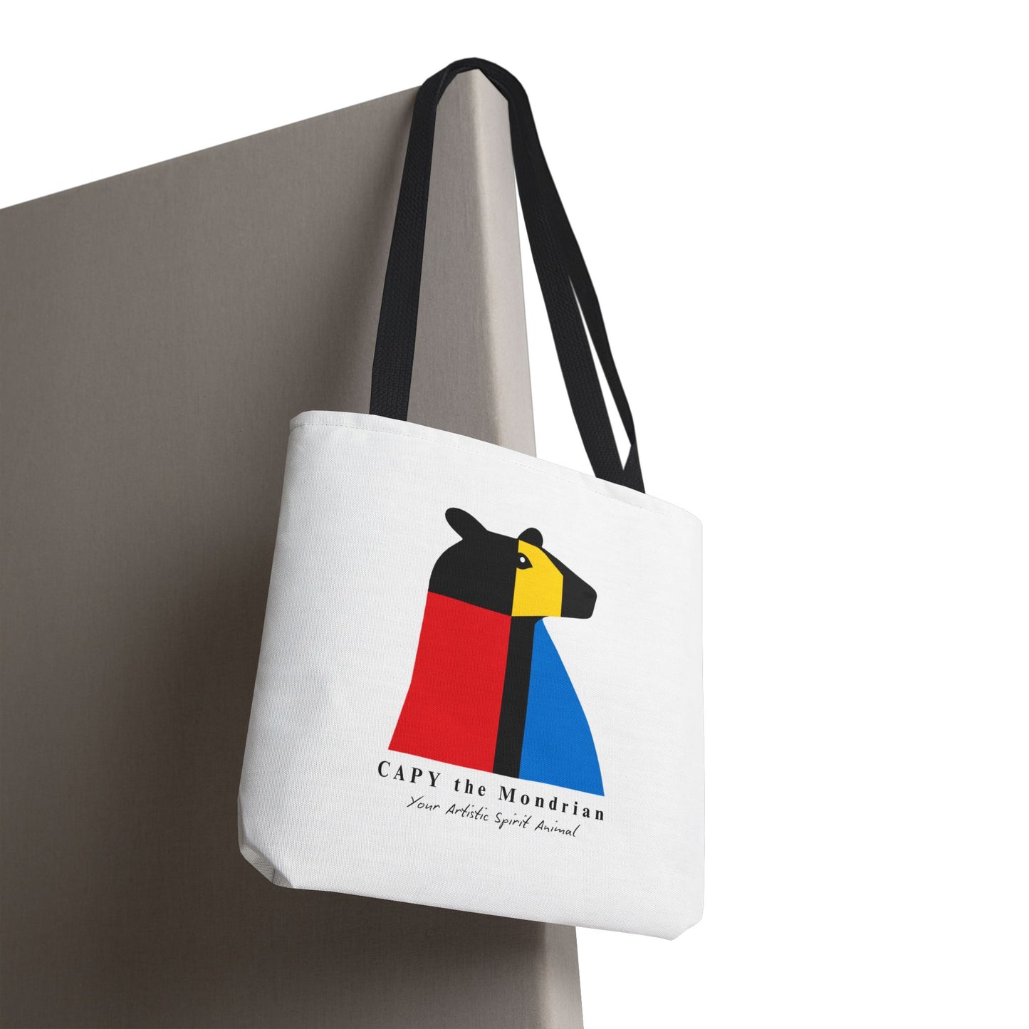 CAPY the Mondrian Tote Bag – Capybara Geometric Art Bag – Your Artistic Animal – Abstract Red Blue Yellow Canvas Tote