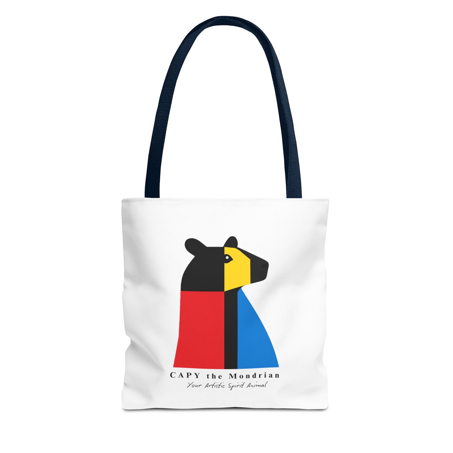 CAPY the Mondrian Tote Bag – Capybara Geometric Art Bag – Your Artistic Animal – Abstract Red Blue Yellow Canvas Tote