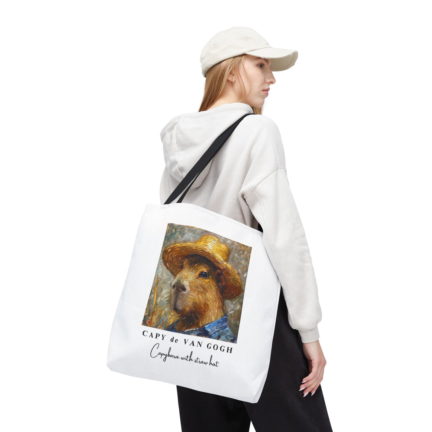 Capybara with a Straw Hat Tote Bag – CAPY de VAN GOGH Series – Funny Art Lover Gift, Animal-Inspired Canvas Bag