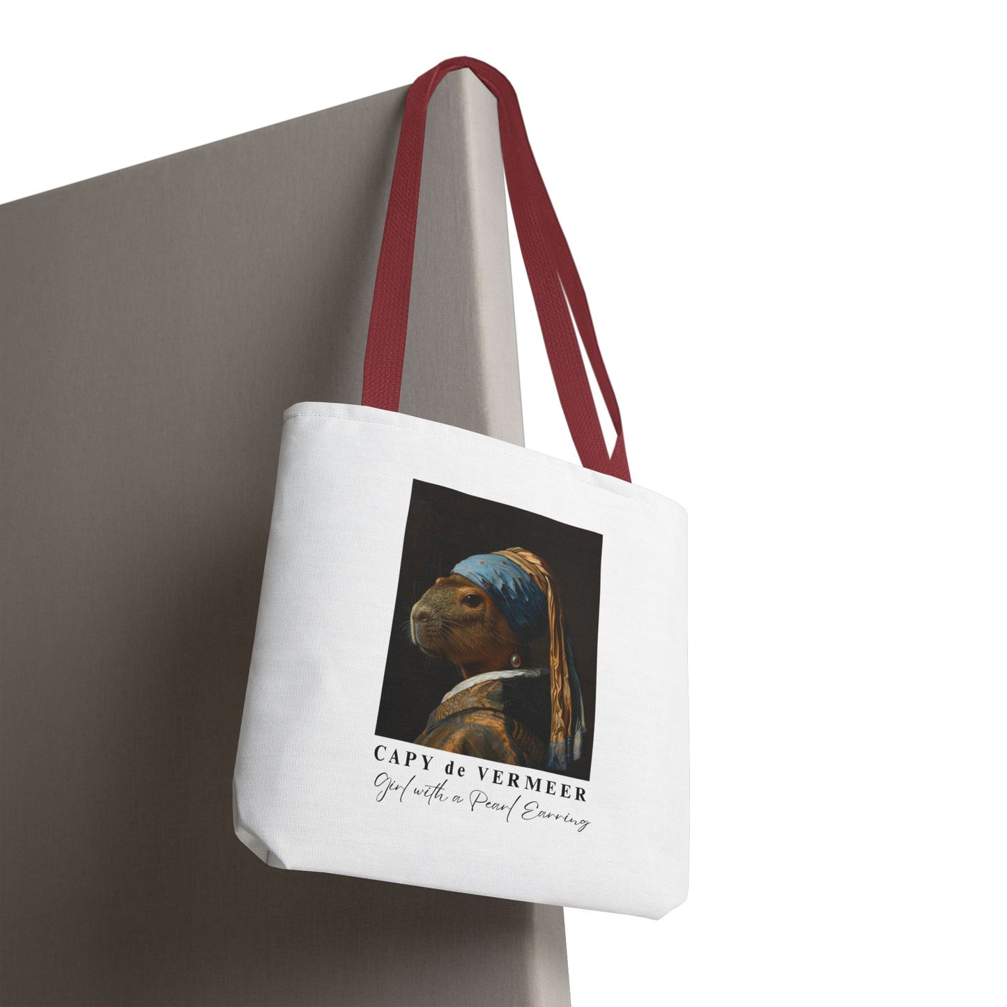 Capybara Tote Bag – Capy de Vermeer Girl with a Pearl Earring Parody – Funny Art Lover Gift, Quirky Canvas Bag