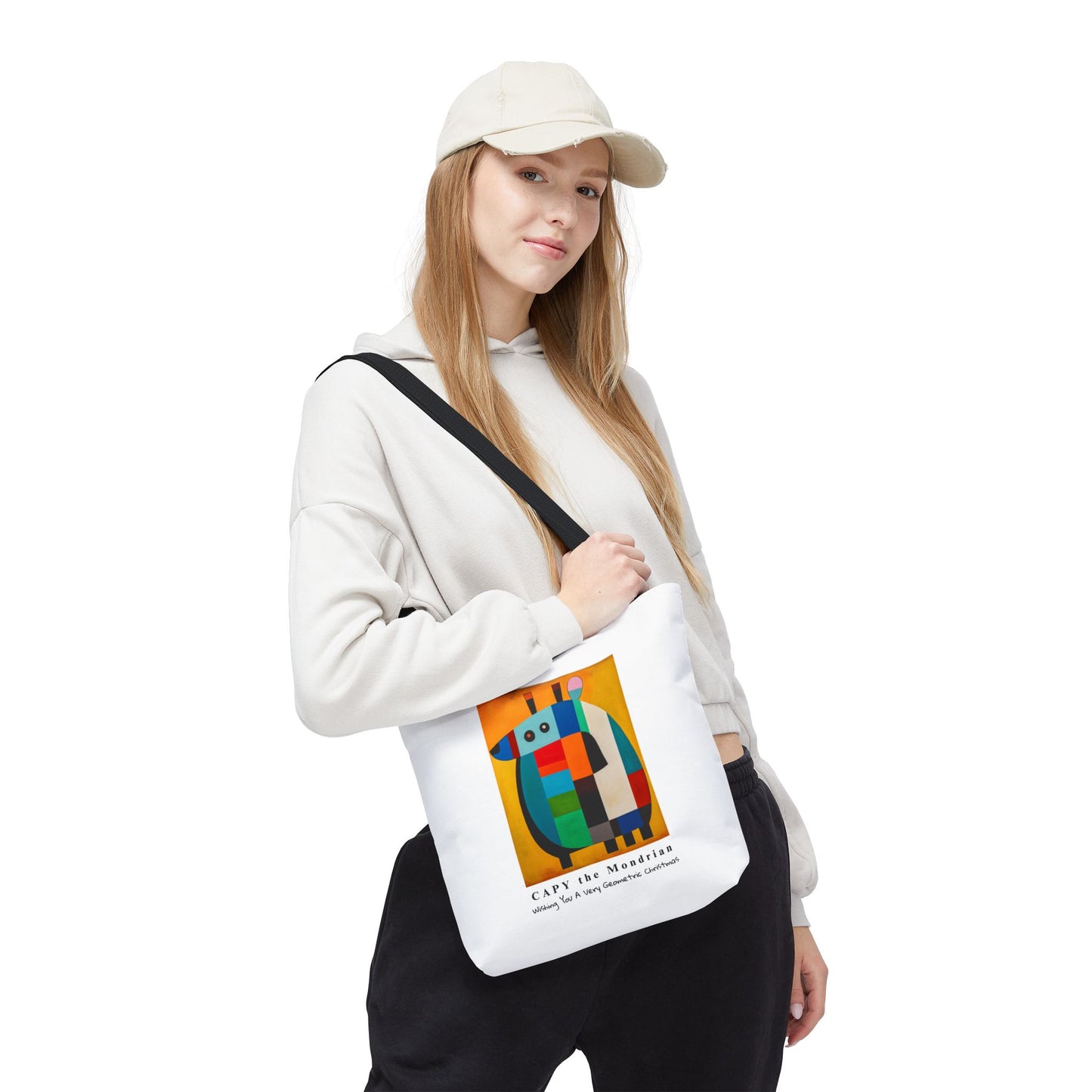 Capybara Christmas Tote Bag – CAPY the Mondrian Series – Wishing You a Very Geometric Christmas – Abstract Art Lover Gift